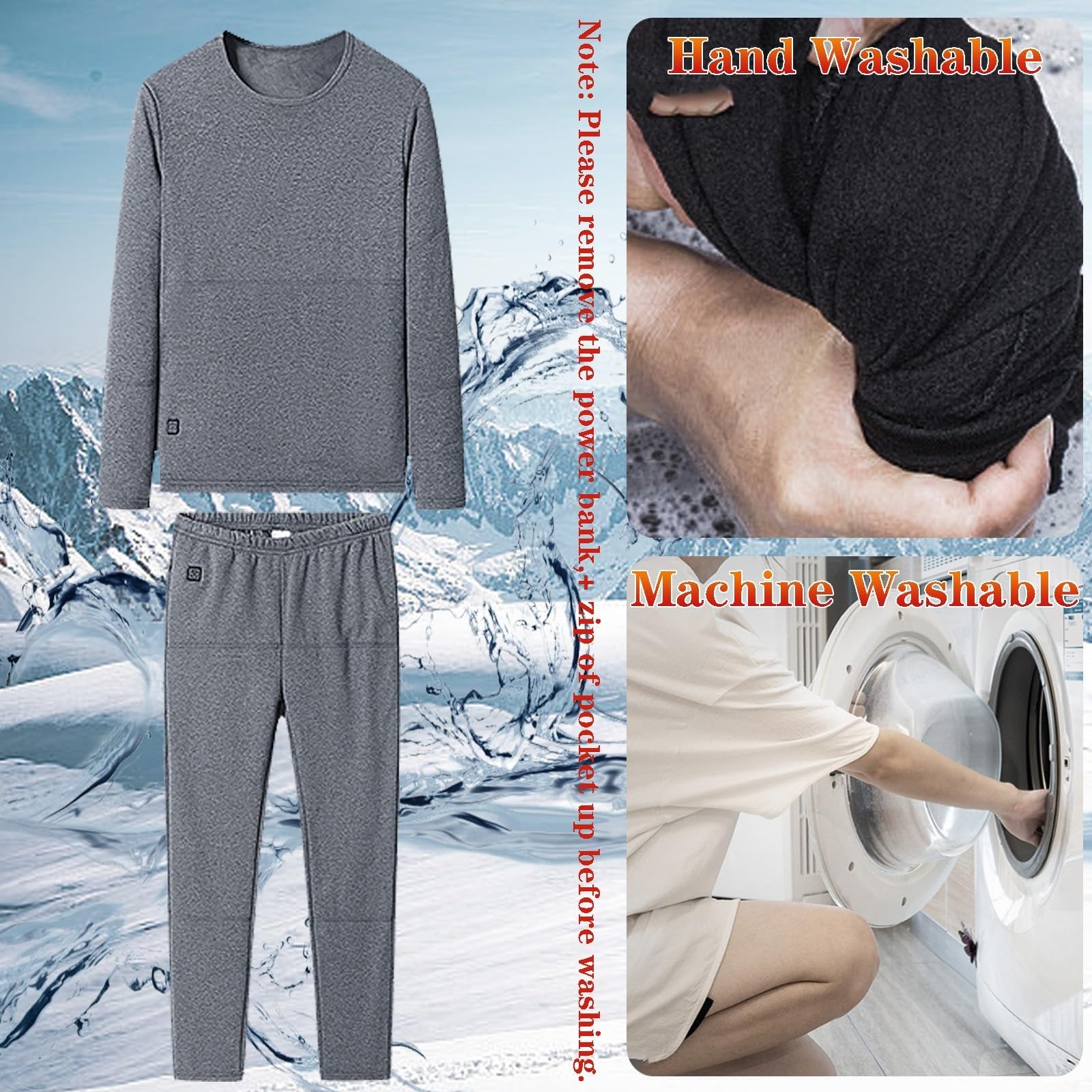 Conjunto De Ropa Interior Térmica Calefactable Para Hombre, Con 22 Zonas De Calefacción Inteligentes Y Elásticos, Compatible Con USB, Para Caza, Pasear Al Perro Y Palear(Negro,4XL)