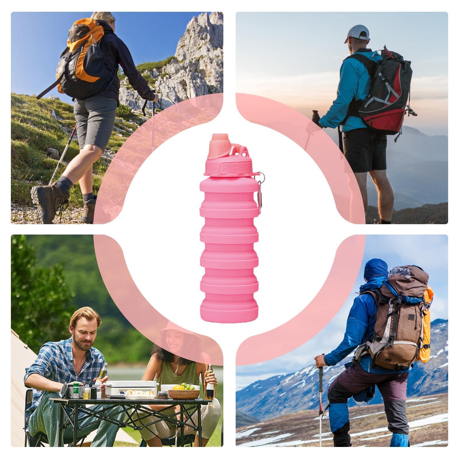 Faltbarer Sportbecher aus Silikon – 700 ml, wiederverwendbare, flexible Flasche mit Karabiner for Outdoor-Aktivitäten und Sport,Faltbarer Wasserbecher(Pink)