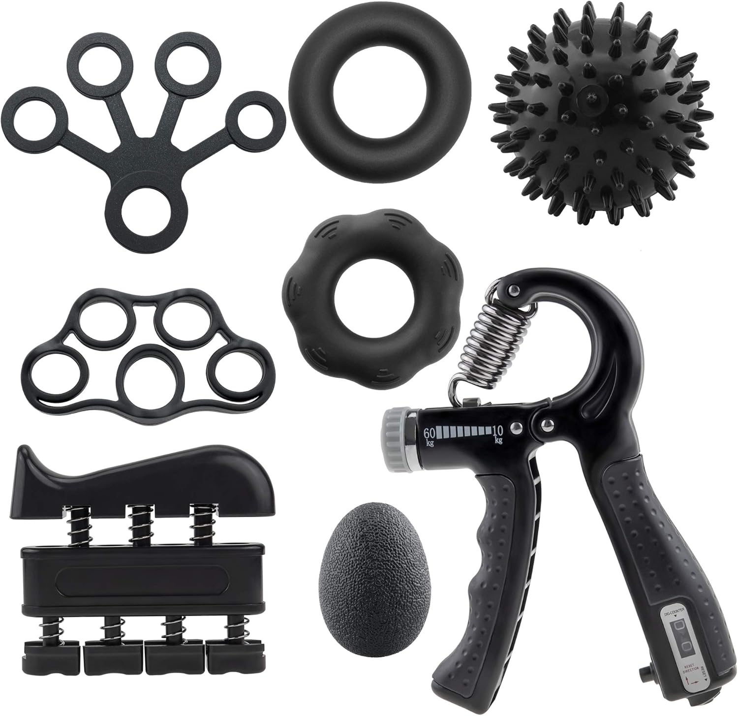 Hand Grip Strengthener 8 Pack, Finger Stretcher Resistance Extensor Bands, Finger Exerciser, Grip Strength Ring, Stress Relief Ball, Perfect for Musicians Athletes (8pcs)
