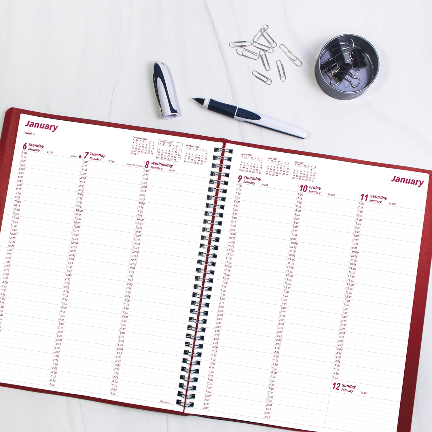 Brownline® 2025 Essential Weekly Planner, Appointment Book, 12 Months, January to December, Twin-Wire Binding, 11" x 8.5", Red (CB950.RED-25)