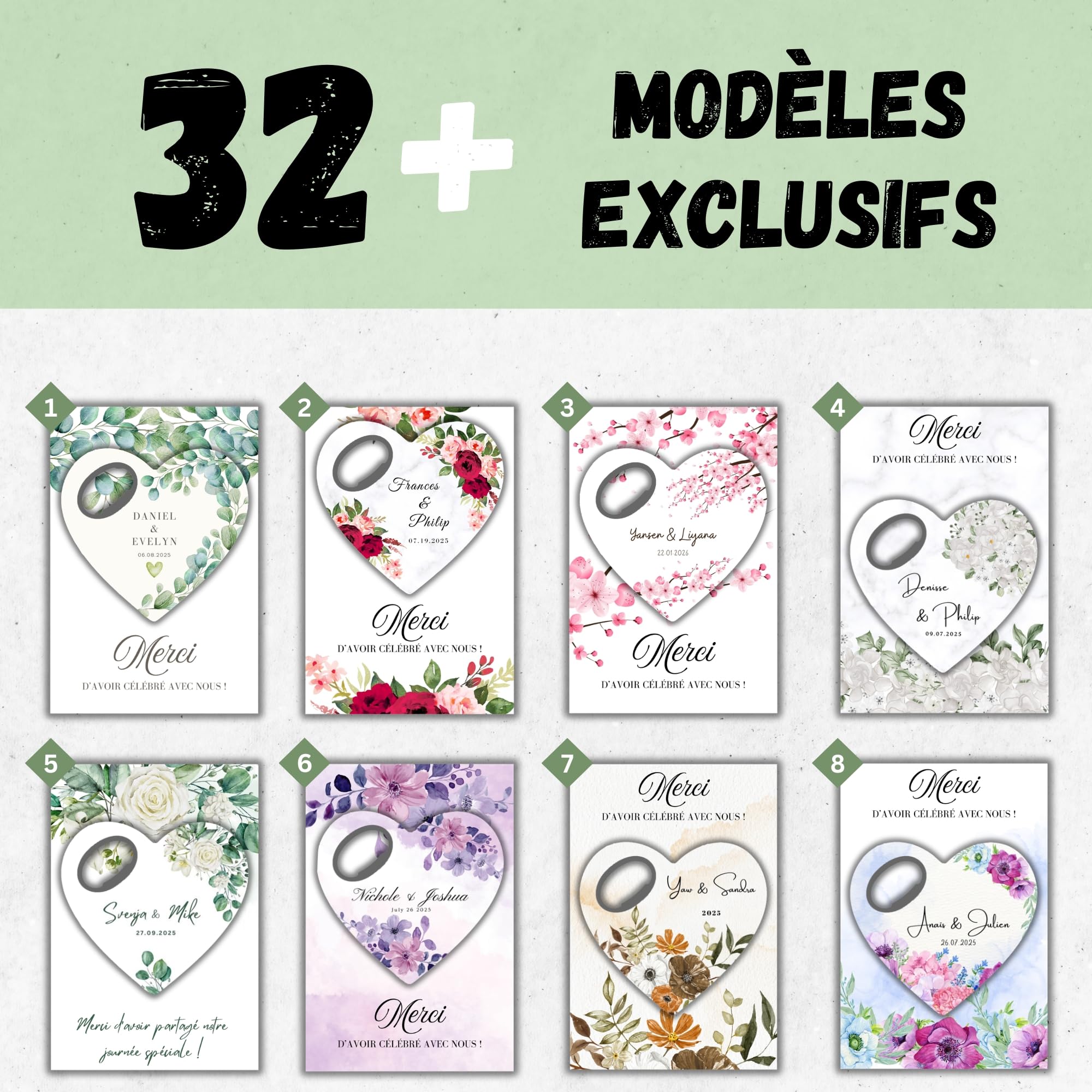 Cadeaux d’invités de mariage personnalisés, ouvre-bouteille aimanté en forme de cœur avec carte de remerciement, cadeau pour invités de bridal shower (lot de 30)