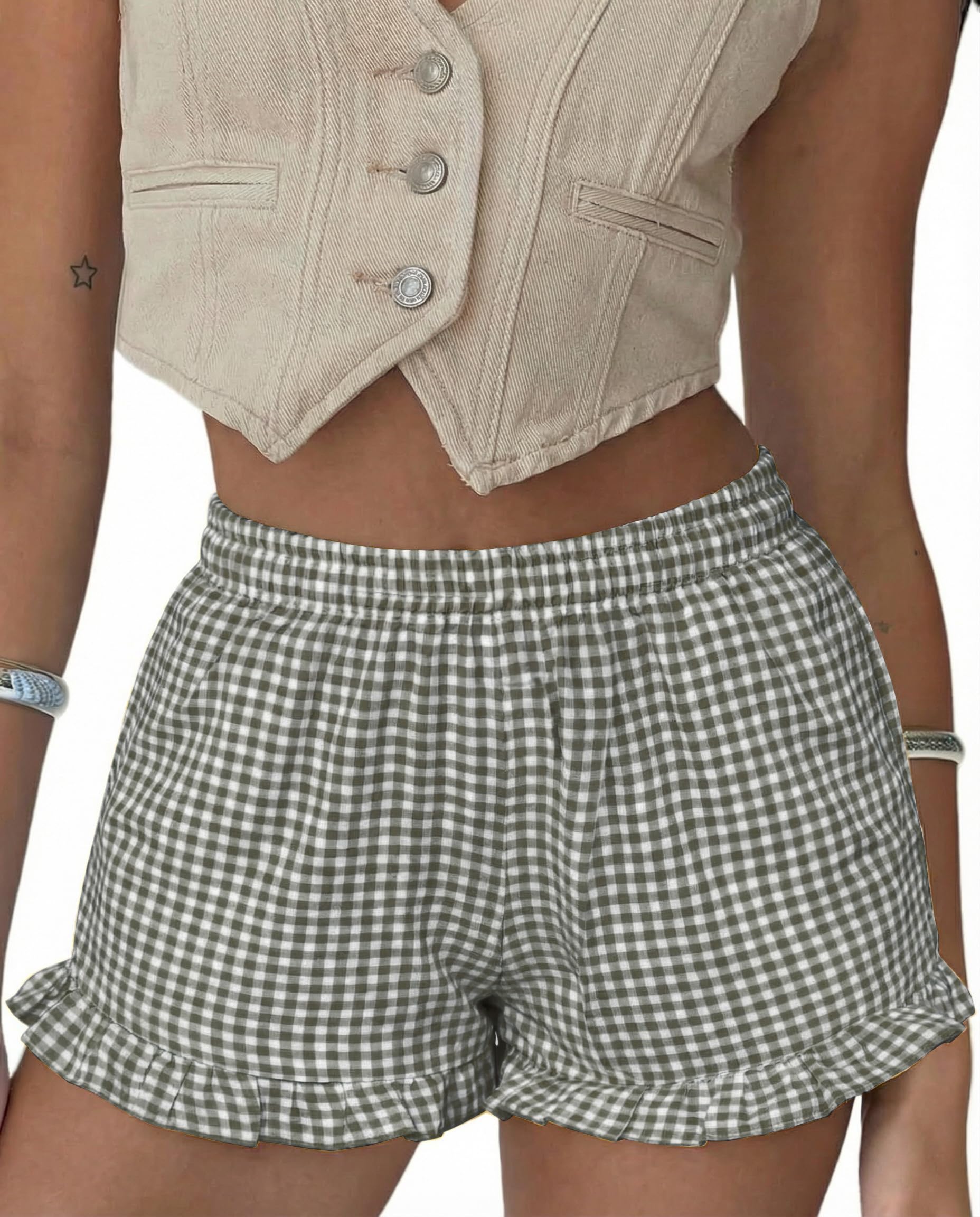 Boxer Shorts Gingham Shorts Y2K Beach Bottoms | Plaid Shorts Y2K Pajama Bottoms Two Pockets