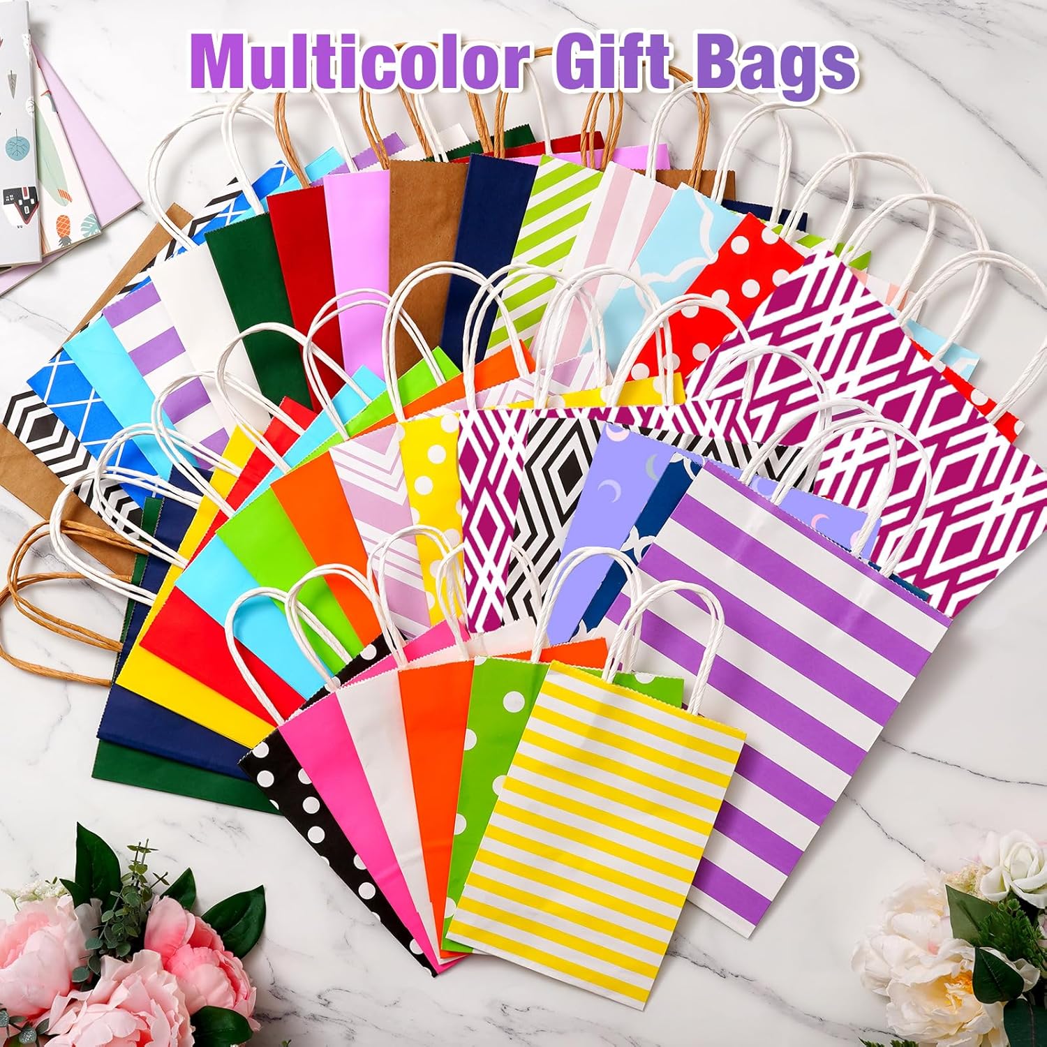 Kosiz 36 Pcs Assorted Sizes Gift Bags Bulk with Handle Assortment Different Size Paper Party Favor Bag for Wedding Birthday Mother Day Wedding Holiday Office, 8.3" Small, 10.2" Medium, 12.6" Large