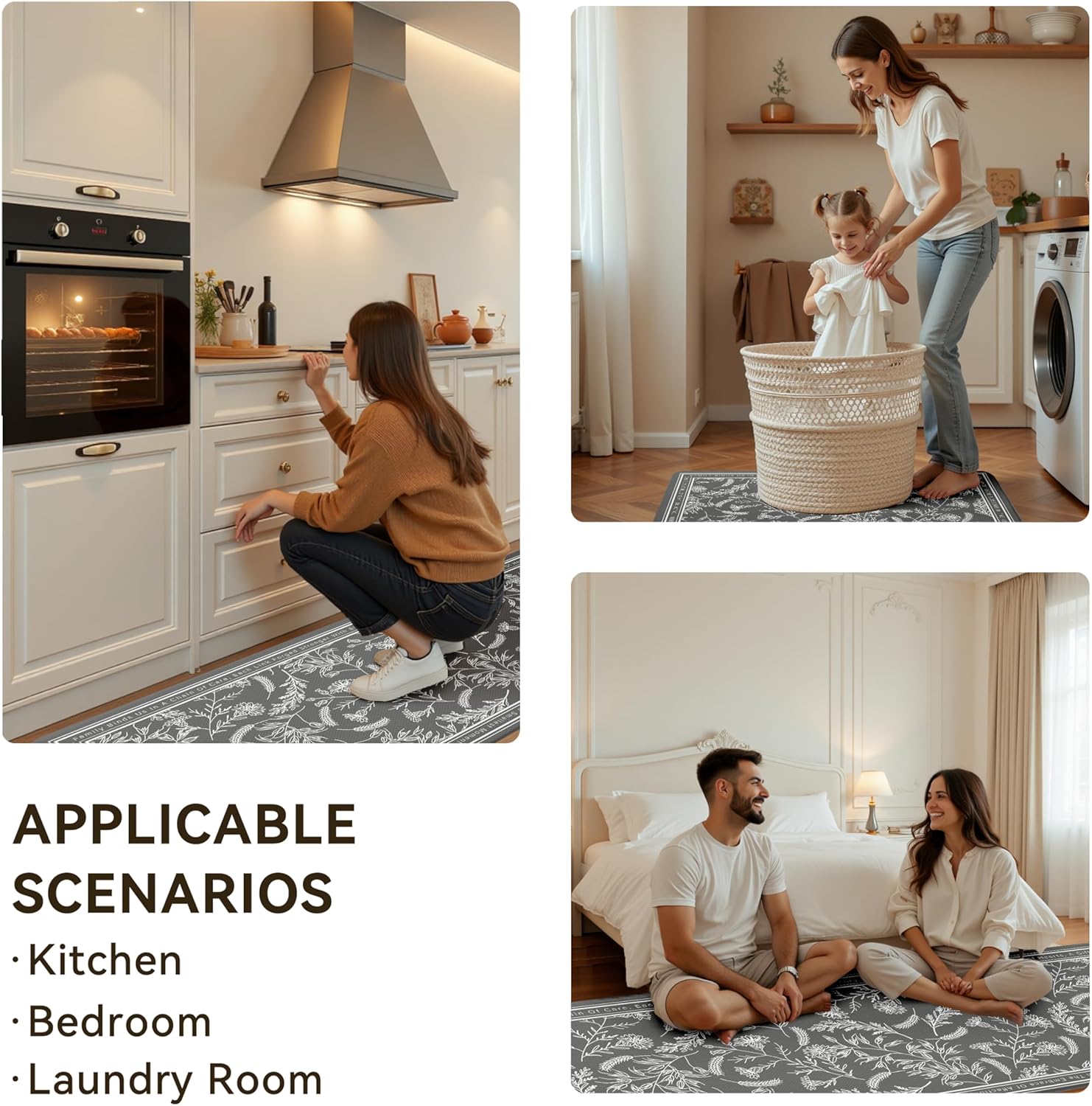 Grey Minimalist Line Art Herb Leaves Kitchen Rug Sets [2 PCs], Anti-Fatigue, Waterproof Non-Slip Kitchen Mats Heavy Duty Comfort Foam Rug for Kitchen, Floor, Laundry,17"x29"+17"x47"