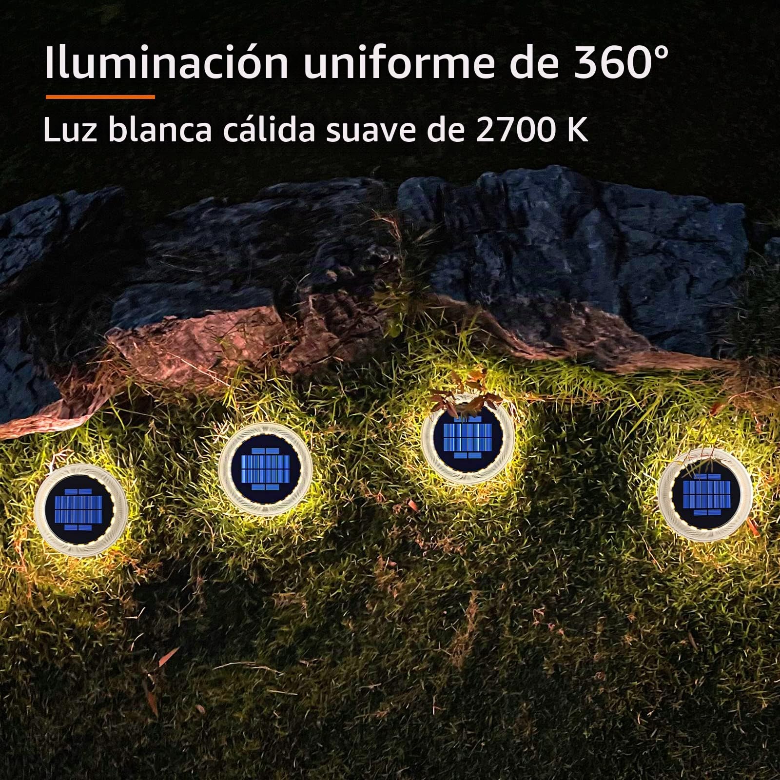 YiLaie Luz Solar Exterior, Solares LED Jardin 360° Lámparas de Escalera IP68 Resistente al Agua con On/Off Automático, Blanco Cálido 2700K, 4 piezas