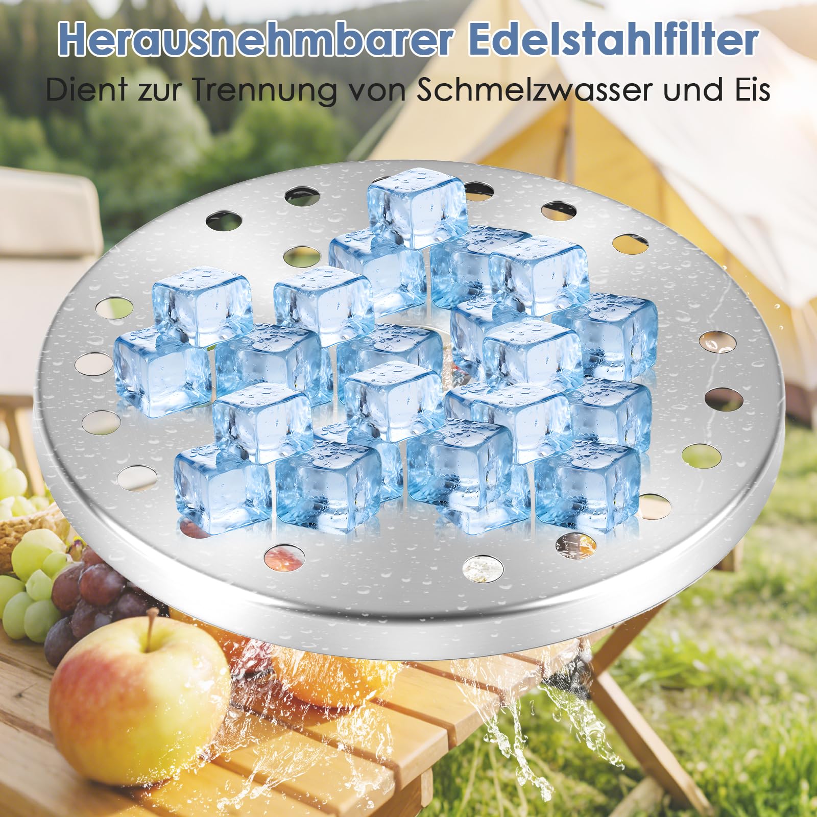 Dreamhigh 2L Eiswürfelbehälter, Edelstahl Eiskübel mit Deckel, Zange, Eisschaufel und Einem Sieb, Hält Getränke 6-8 Std, Eisbehälter für Partys, Riegel, Perfekt zum Abkühlen von Getränken, Bier