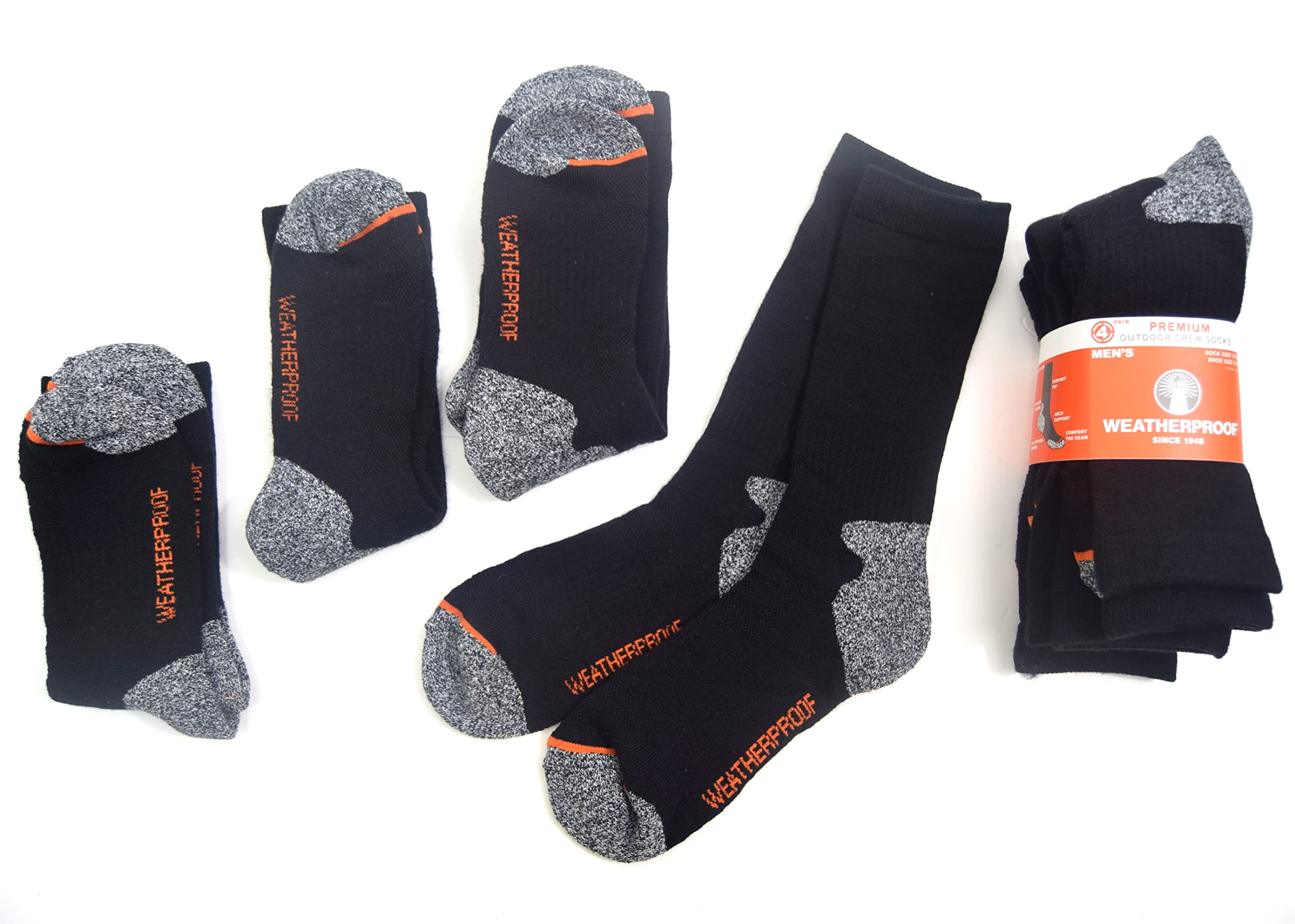 Military Surplus 4 X Pairs Weatherproof Outdoor Thermal Socks- Walking/Hiking Socks, Black, 6-11