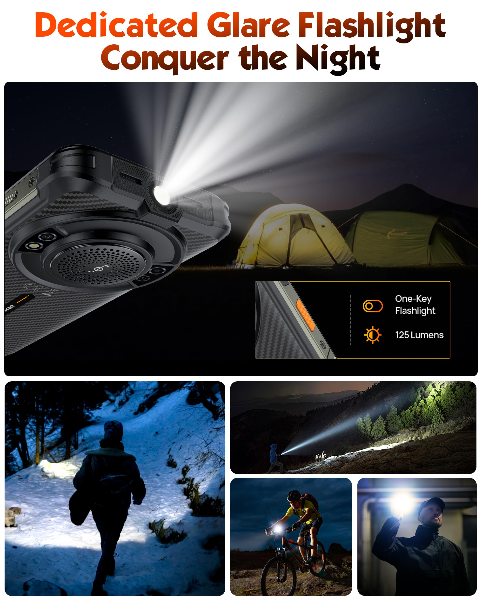 Ulefone RugKing Android 15 Rugged Smartphone, 9600mAh Battery, 126dB Loudest Speaker, 16GB+256GB 50MP Rear Camera 5.99" Tough Phone, Built-in 126 Lumens Glare Flashlight, NFC/Dual SIM/Widevine L1