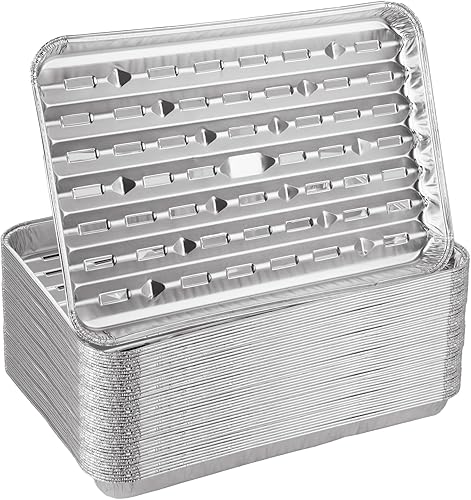 Paquete de 50 sartenes de papel de aluminio con agujeros, revestimiento de parrilla de papel de aluminio de 9 x 13 pulgadas, sartenes desechables de