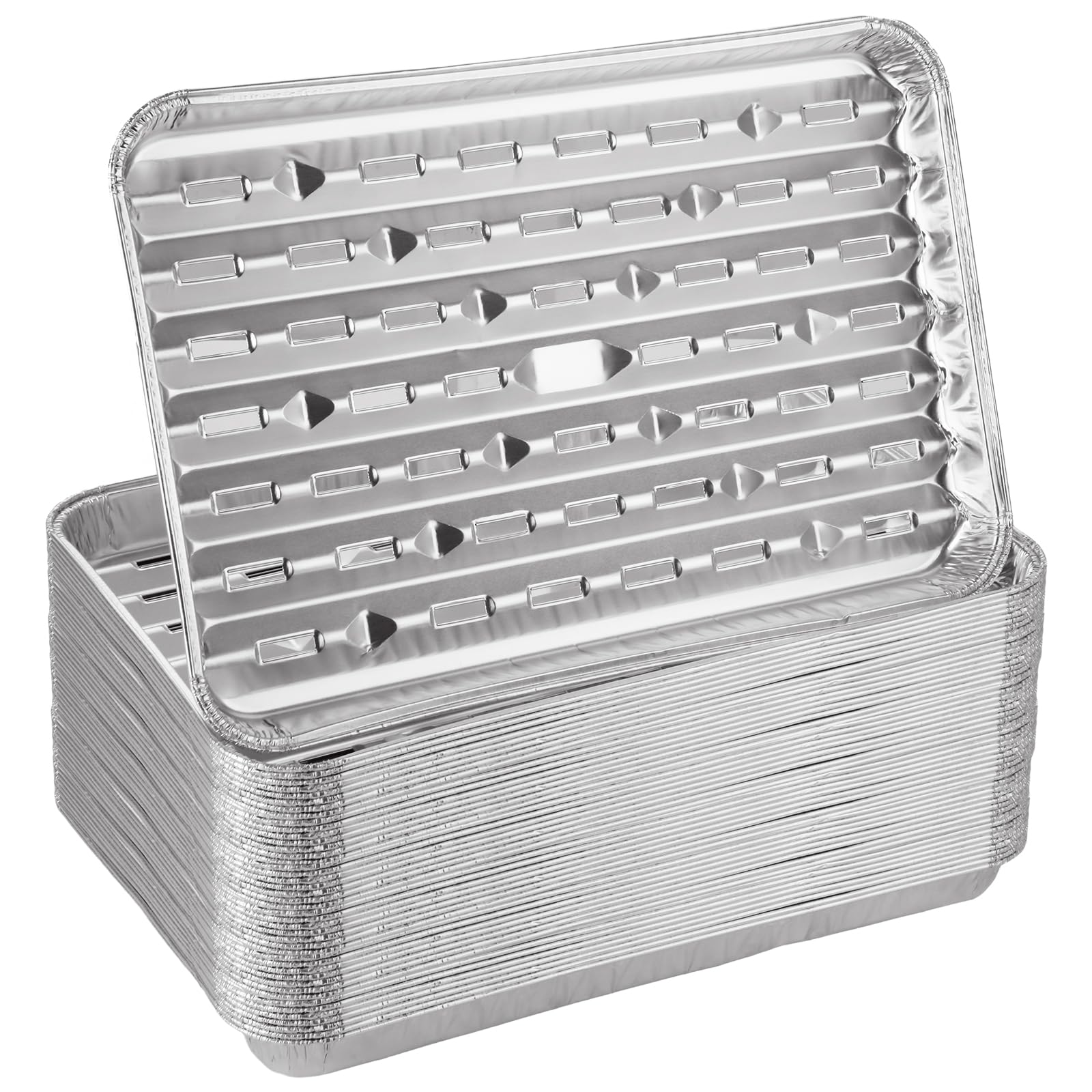 ZUQIAN 50 Pack Aluminum Foil Grill Pans with Holes, 9'' x 13'' Aluminum Foil Grill Liner Topper, Disposable Foil Broiler Pans for Cooking BBQ Grilling Trays Foil Grill Drip Pans