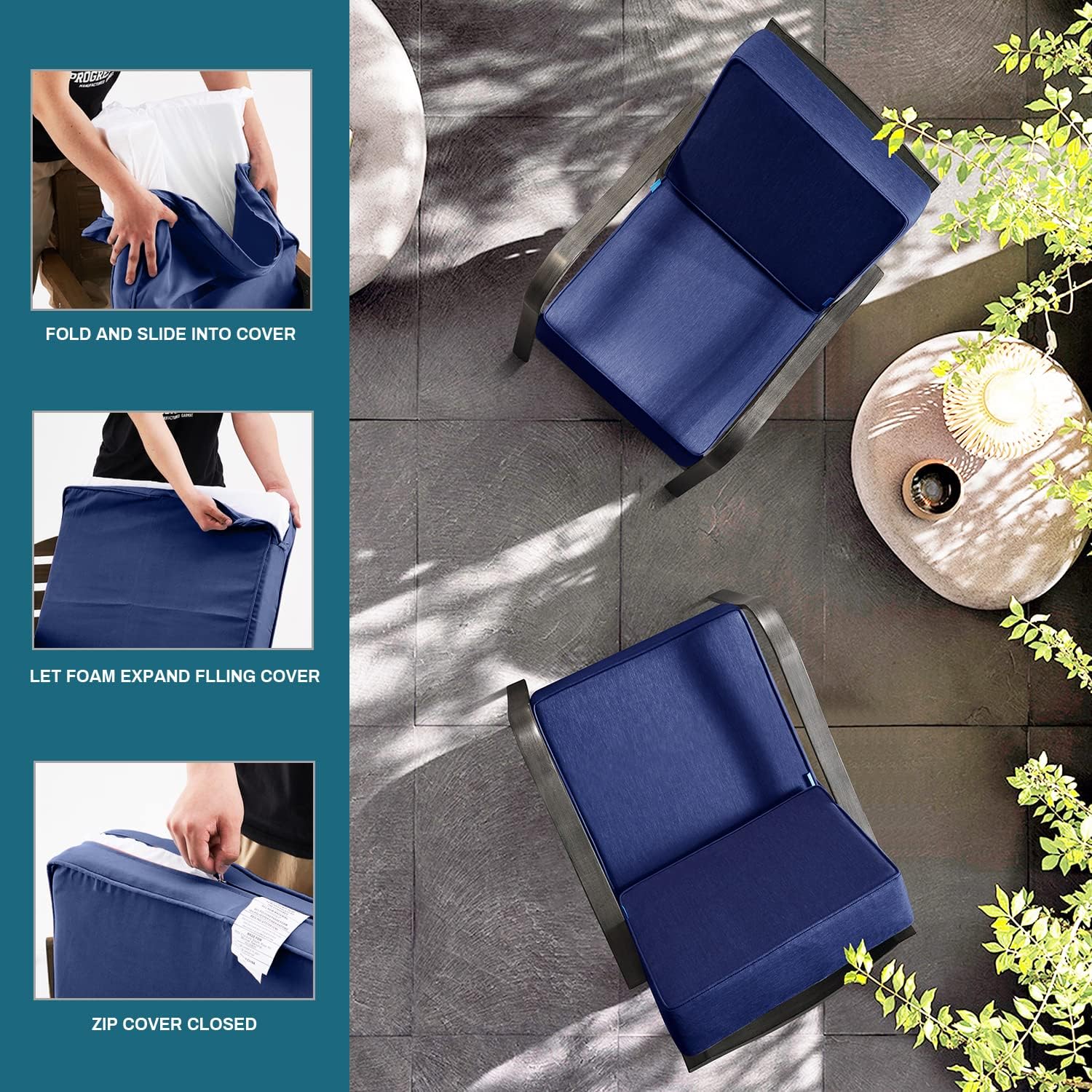 ARTPLAN Outdoor Deep Seat Slipcovers,Patio Seat Back Covers Only 24x24x6 18x24 Olefin,Square Outdoor Cushion Cover, for Patio Funiture,Navy Blue