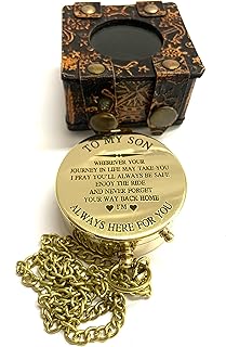 SAYRA NAUTICALSS Personalized Brass Compass to My Son Compass with Leather Case/Gift for Son/to My Son Gifts/Mom to Son Gift/Dad to Son/Grandson Gift, Directional Magnetic Compass.