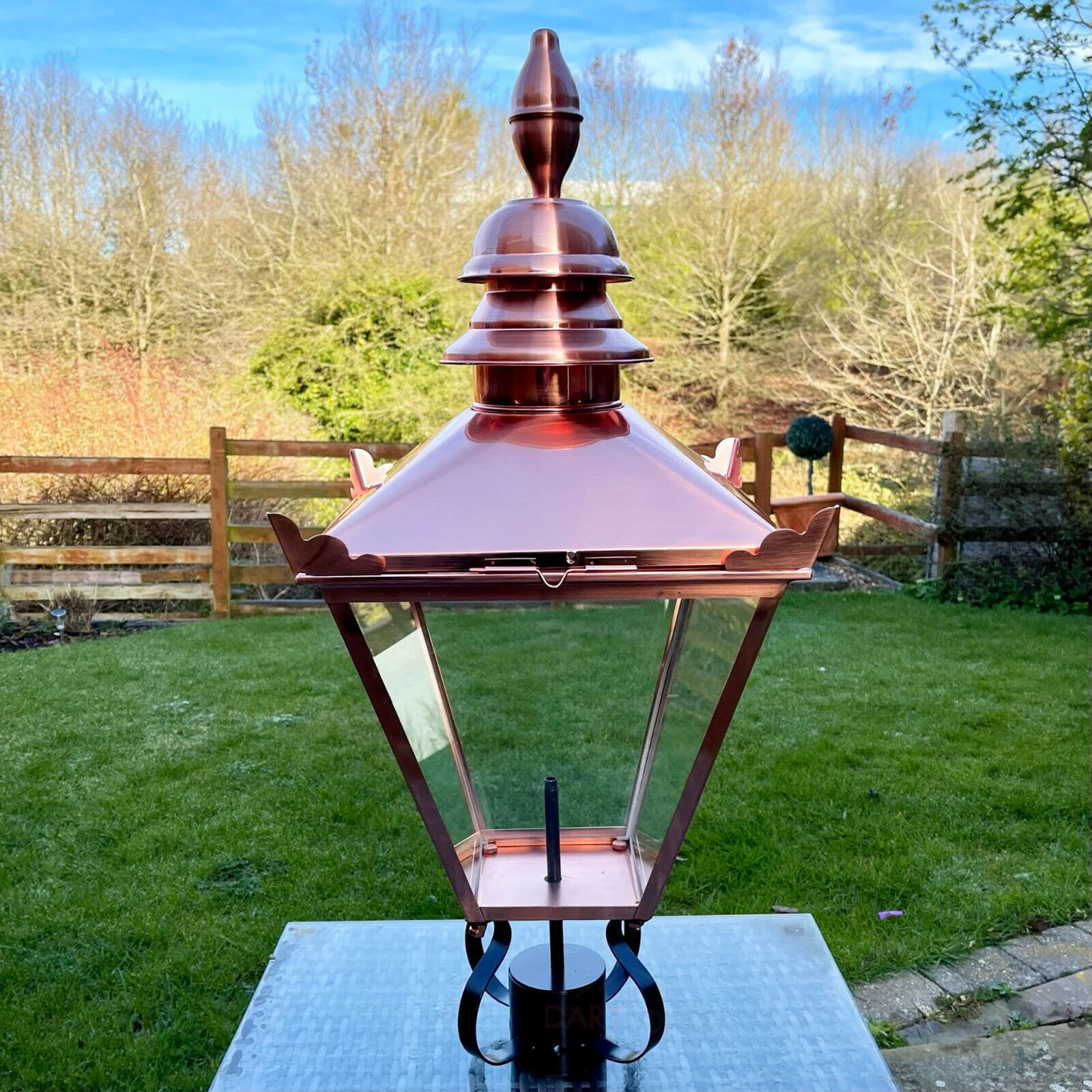 Darthome Black Copper Victorian Garden Street Post Lamp 90Cm Vintage Lantern Top Metal Light