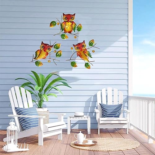 Miniatura 5 de JFRISING Decoración de pared de búho de metal para exteriores, interiores, escultura de pared colgante para el hogar, jardín, dormitorio, sala de