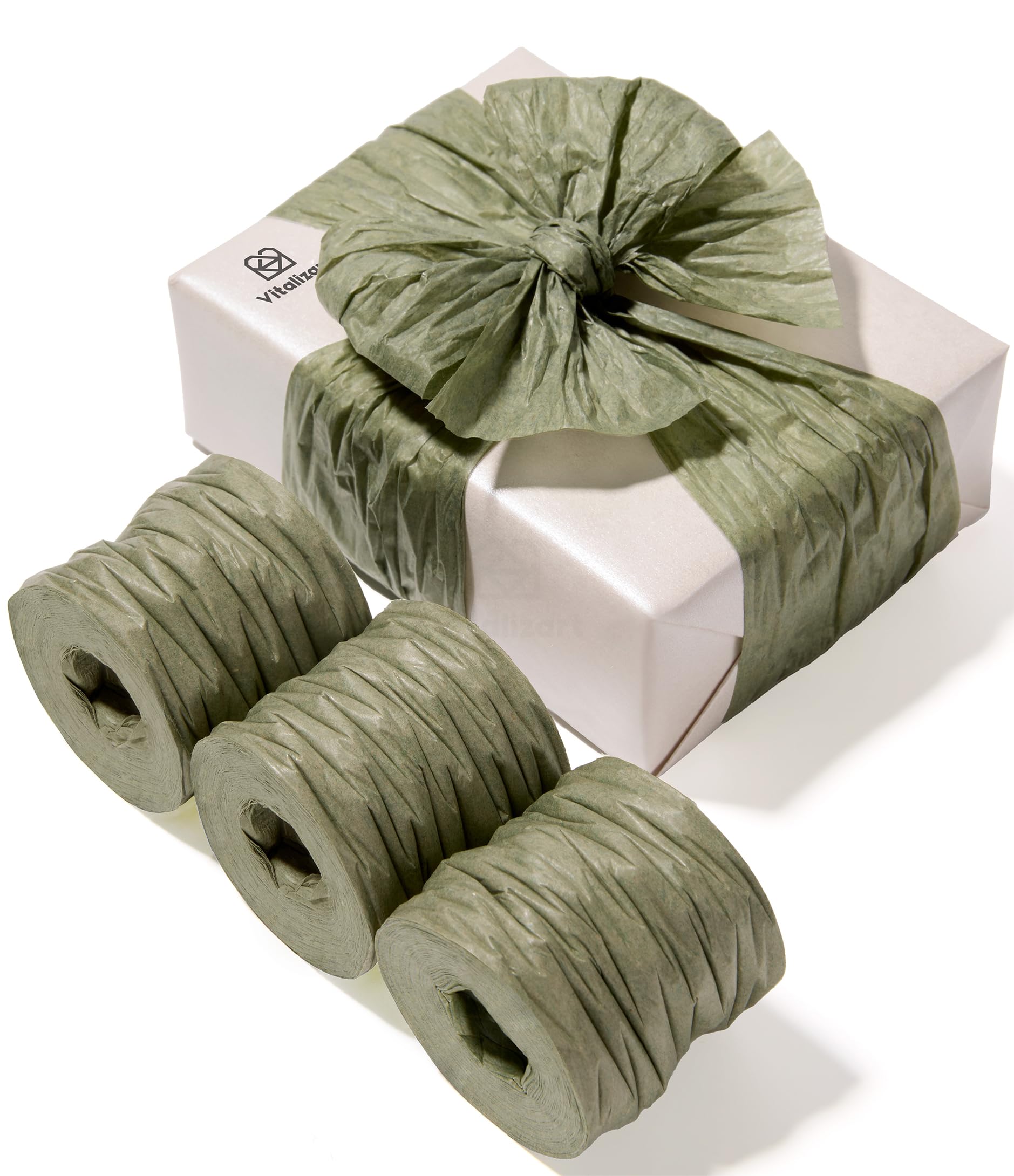 Vitalizart Crinkle Paper Ribbon Sage Green, 1.5″ x 75 Yards