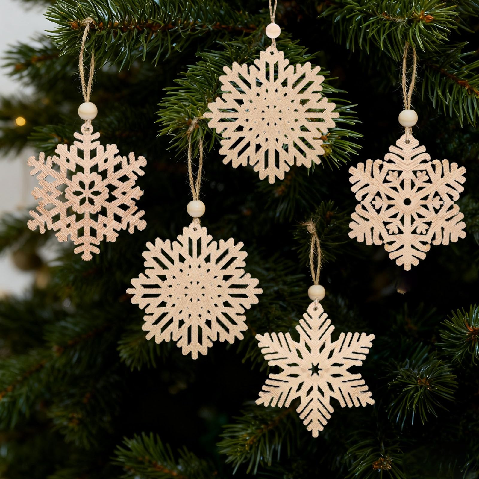 30 Ciondoli Fiocco Di Neve In Legno Bianco Per Albero Di Natale - Vintage, 7,5 Cm, Con Corda Di Iuta, Decorazioni Fai Da Te Rustiche