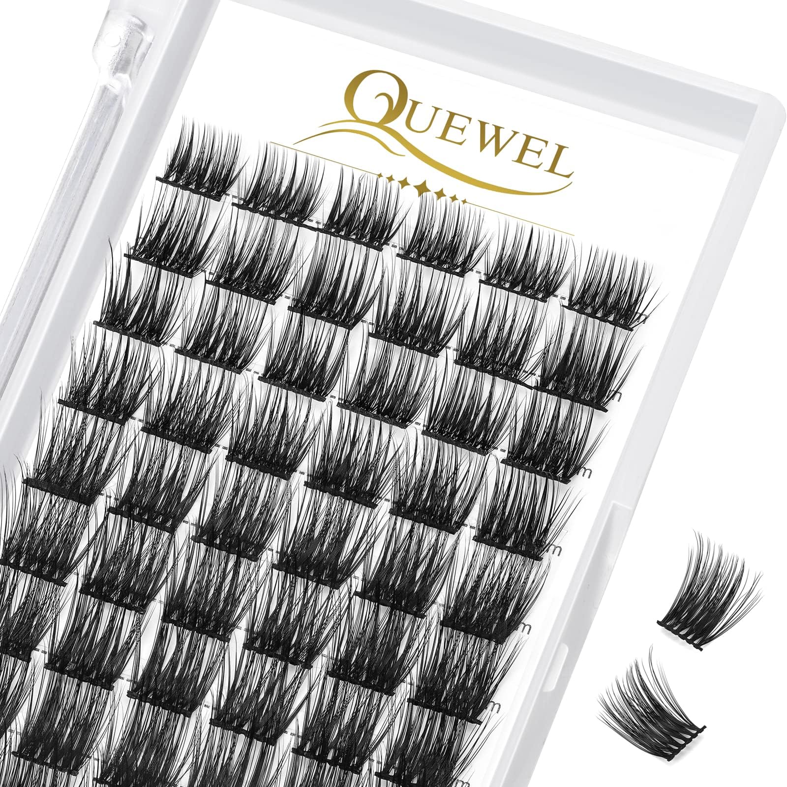 QUEWEL Lash Clusters 72 Pcs Wide Stem Cluster Lashes MIX8-16mm Eyelash Clusters DIY Lash Extensions at Home Super Strong and Thin Band Wispy Lashes (QU07-D-MIX8-16mm)