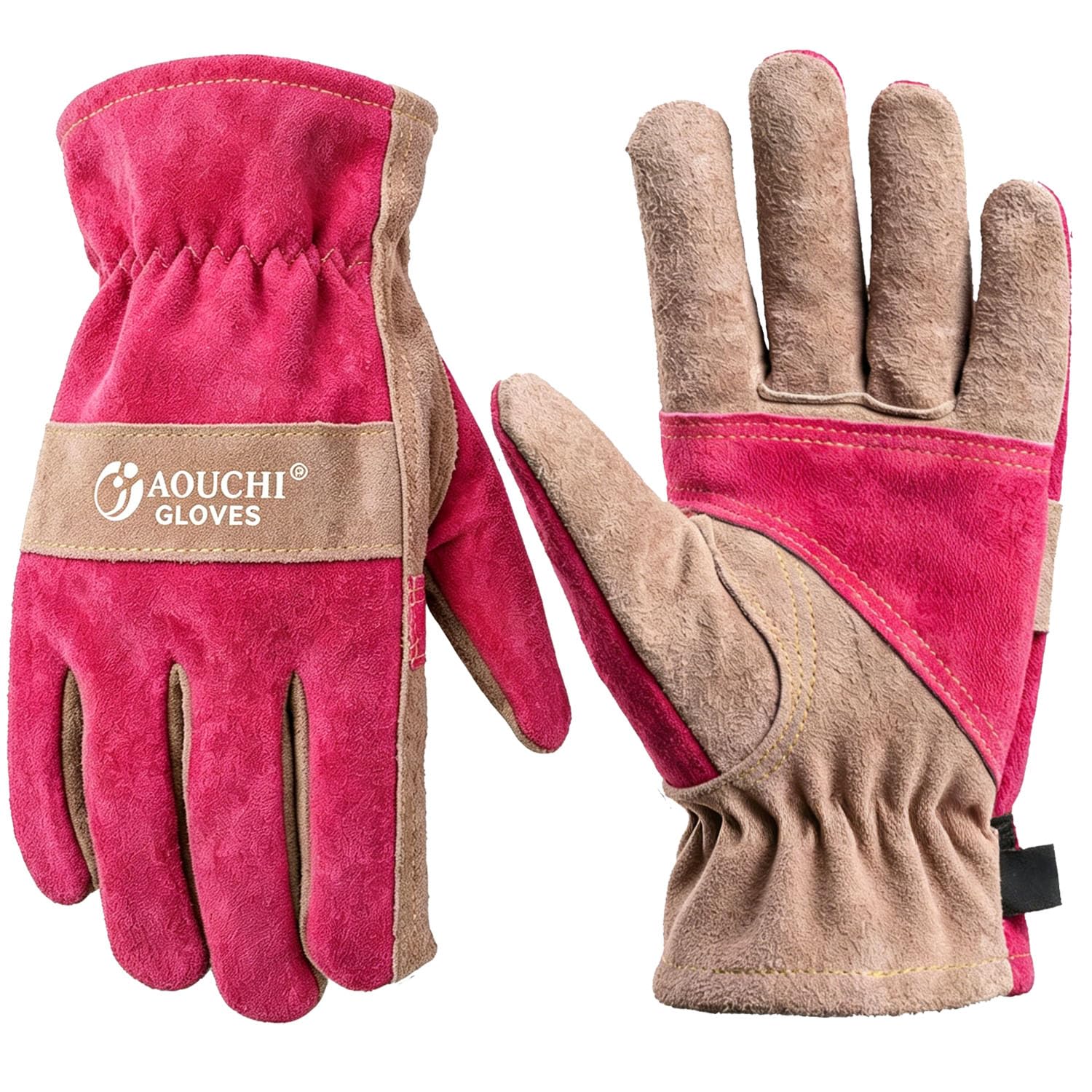 AOUCHI Women's Cotton Lined Leather Work Gardening Gloves, Rose Trimming, TIG/MIG Welding, Construction, Farm, Ranch Flexible Cowhide Gloves, Comfortable, Durable, Pink, X-Small โ image 1