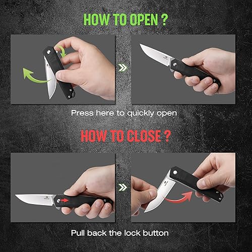 Miniatura 5 de Mossy Oak Cuchillo plegable de bolsillo, hoja de acero D2 de 3.5 pulgadas, mango G10, cuchillo pequeño EDC con clip para cinturón para campamento,