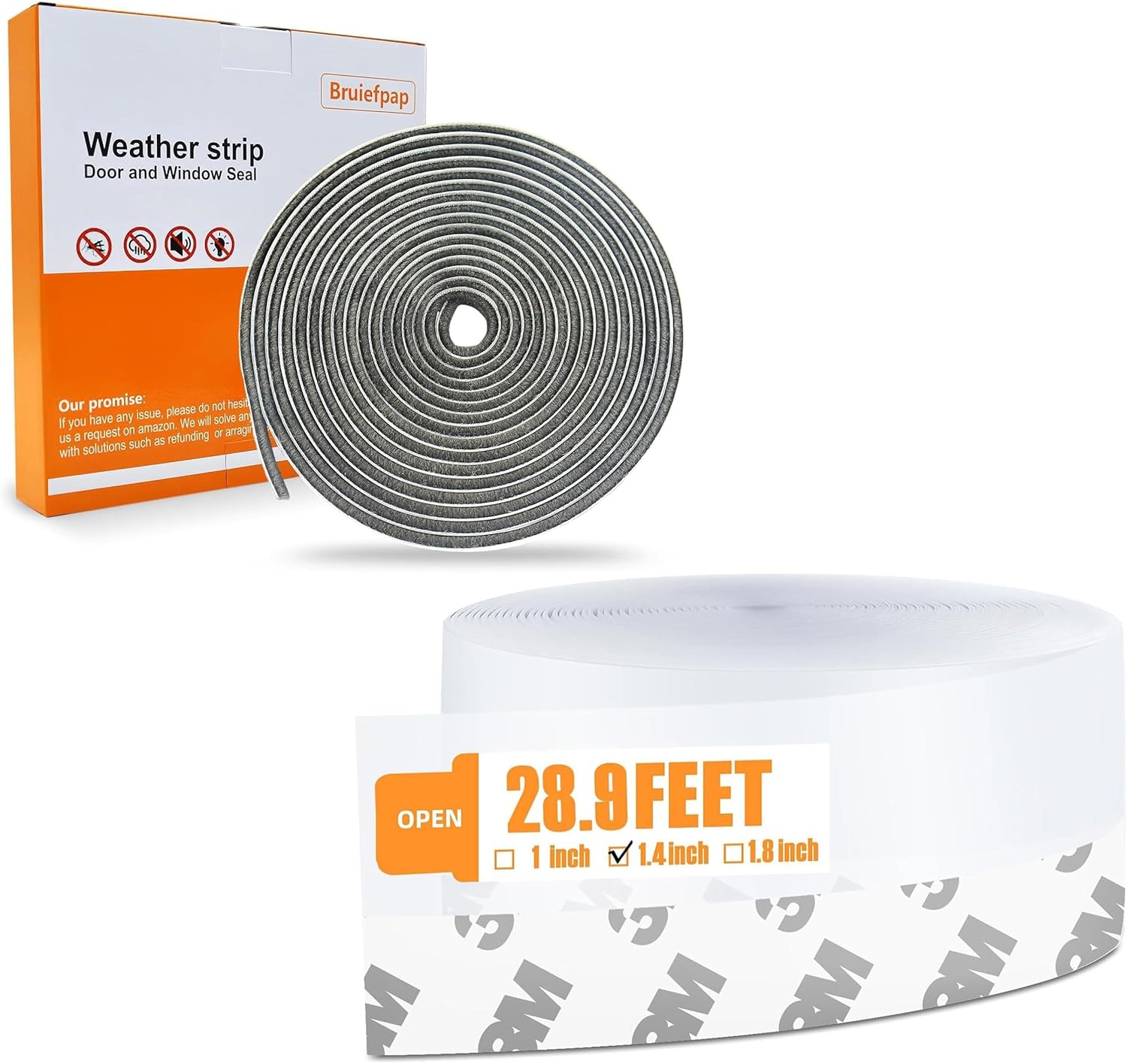 39.4FT Brush Weather Stripping Gray+28.9 Ft Silicone Door Weather Stripping Door Seal Strip 35mm