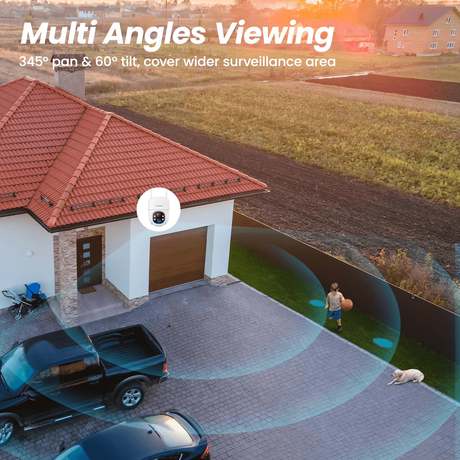 Cinnado 2K Camara Vigilancia WiFi Exterior Solar - Camaras Vigilancia Domicilio WiFi 2,4G hz, 360° Cámara Exterior sin Cables con Bateria, PIR Sirena, Visión Nocturna Color, IP65, Blanco