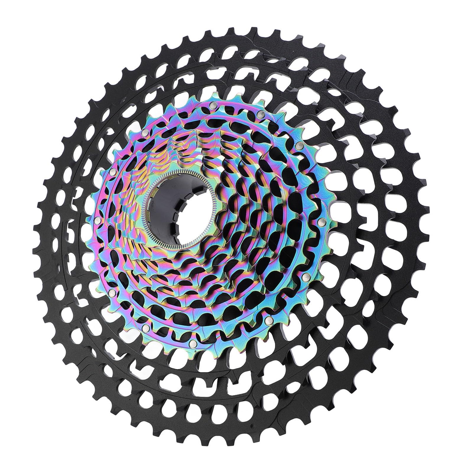 Cassette de bicicleta de montaña de 12 velocidades Piñón de diseño hueco de aleación de aluminio ligero para sistemas de transmisión DEORE M6100 SLX M7100 XT M8100 XTR M9100 (negro colorido)