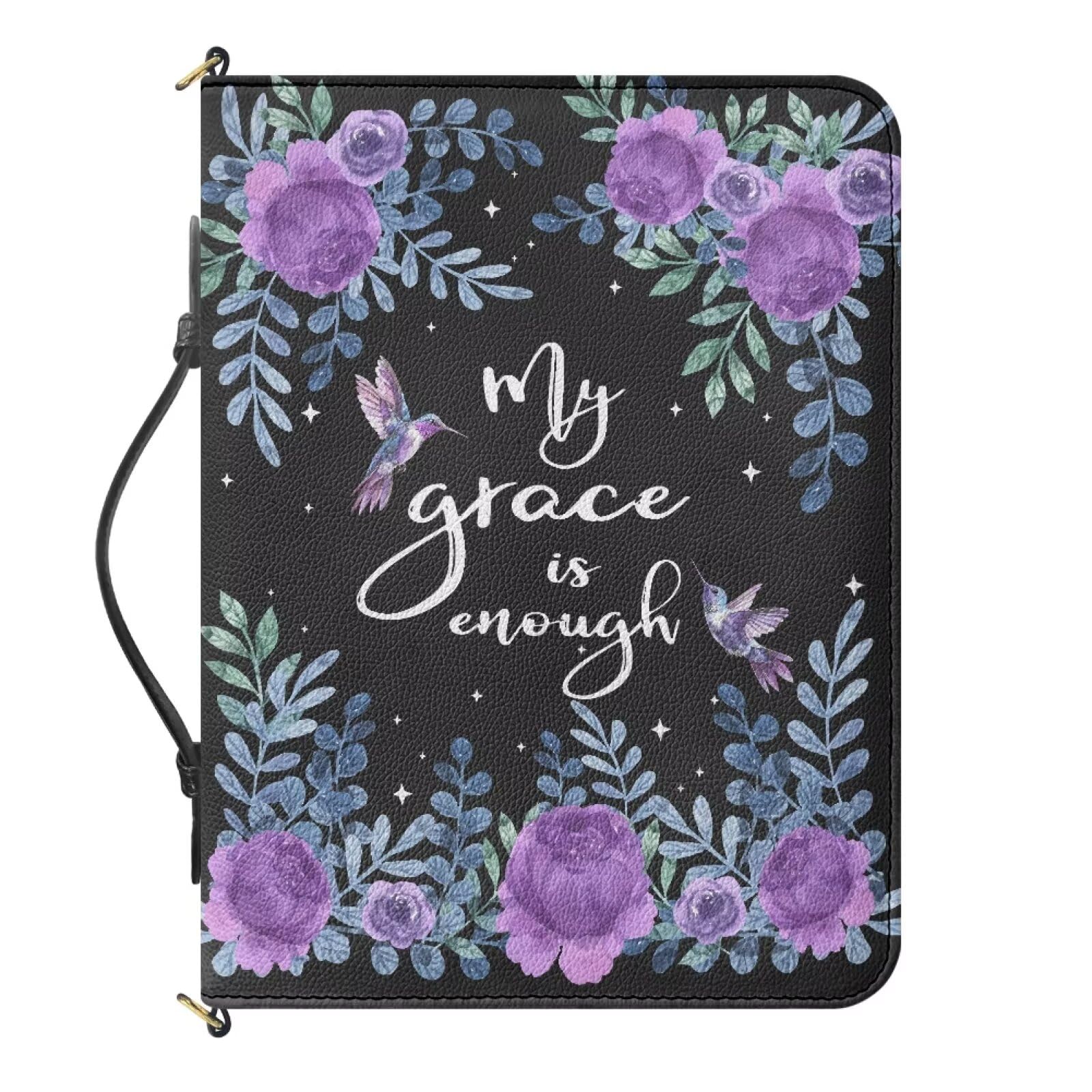 Urndoeng Bible Cover for Girls Women Durable Bible Carrying Book Case with Multi-Pockets,Pen Slots Organizer Zipper Design Purple Rose — image 1