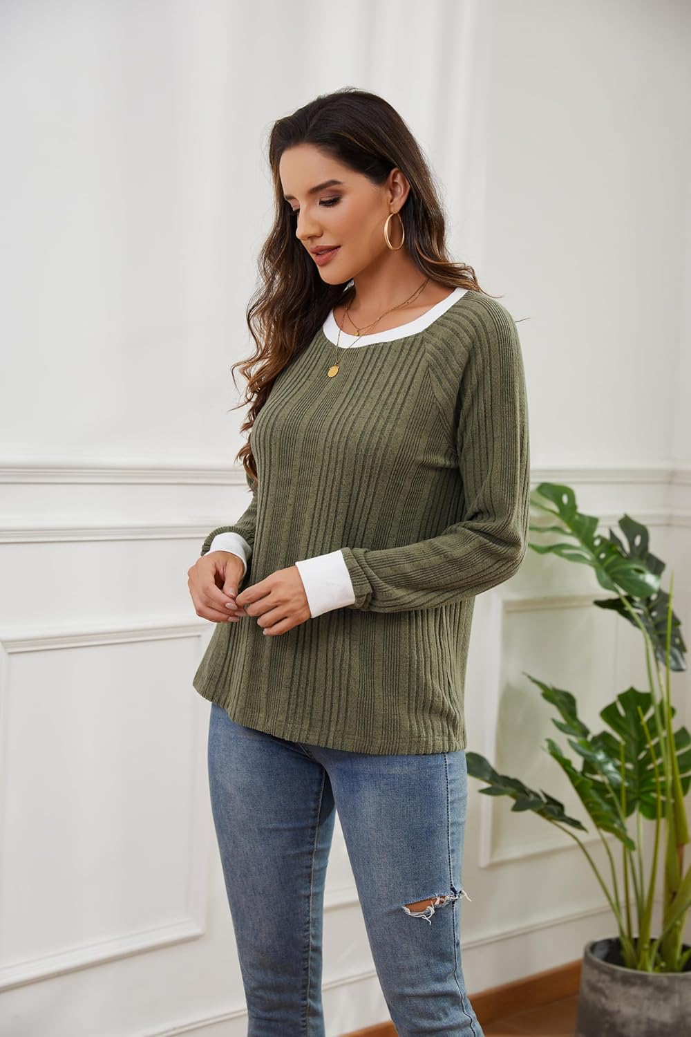 Long Sleeve Shirts for Women Crewneck Tunic Tops Business Casual Pullover Sweaters Trendy Fall Fashion Clothes 2025 - Image 5