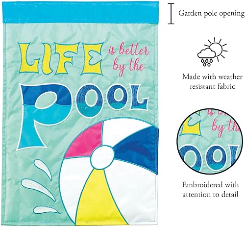 Miniatura 2 de Magnolia Garden Life Better By Pool Beach Ball - Bandera de jardín de poliéster de 13 x 18 pulgadas