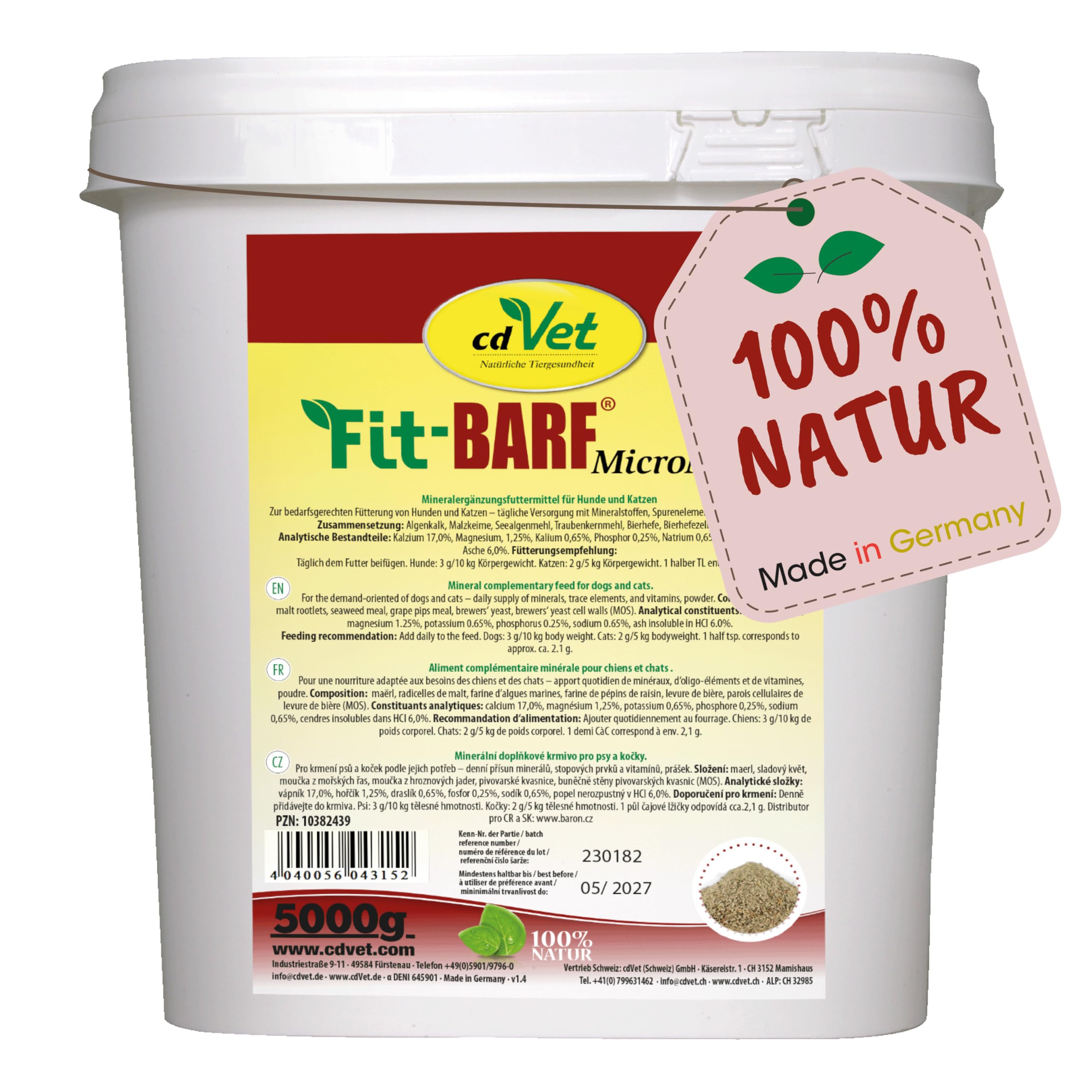 cdVet Naturalne produkty Fit-BARF MicroMineral 5 kg - pies i kot - minerały - pierwiastki śladowe - witaminy - system odpornościowy - zmiana futra - kości + stawy - wzrost - przemianę materii - surowe karmienie - barfy -