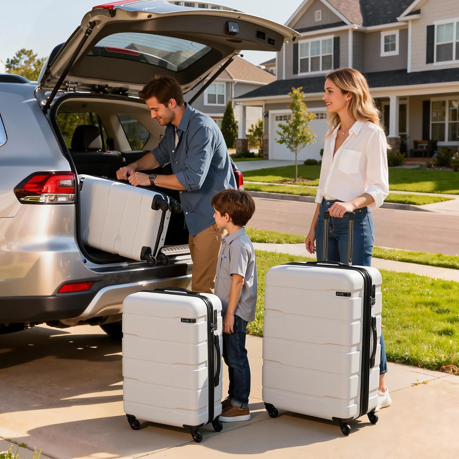 Coolife Luggage Set 3 Piece Hardside PC+ABS Suitcase with TSA Lock, Expandable Large Checked Luggage, Lightweight Rolling Carry On with Spinner Wheels(20/24/28 Inch, White) - Image 2