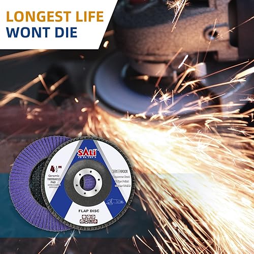 Miniatura 6 de Sali Paquete de 20 discos de aleta de cerámica de grano 60 de 4.5 x 78 pulgadas, disco de lijado tipo bisel #29, amoladora angular de grado premium