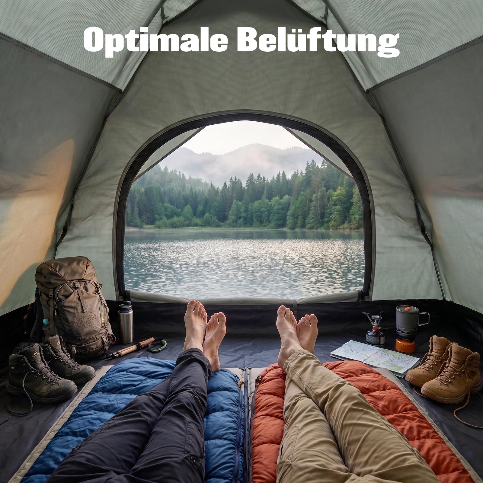 Zelt 2/3/4 Personen Campingzelt Pop Up - 40s Automatik Schnellaufbau, 2-4 Mann Zelte Wasserdicht 3000mm & Winddicht, Doppelwand Kuppelzelt mit Regenschutz, Wurfzelt für Camping