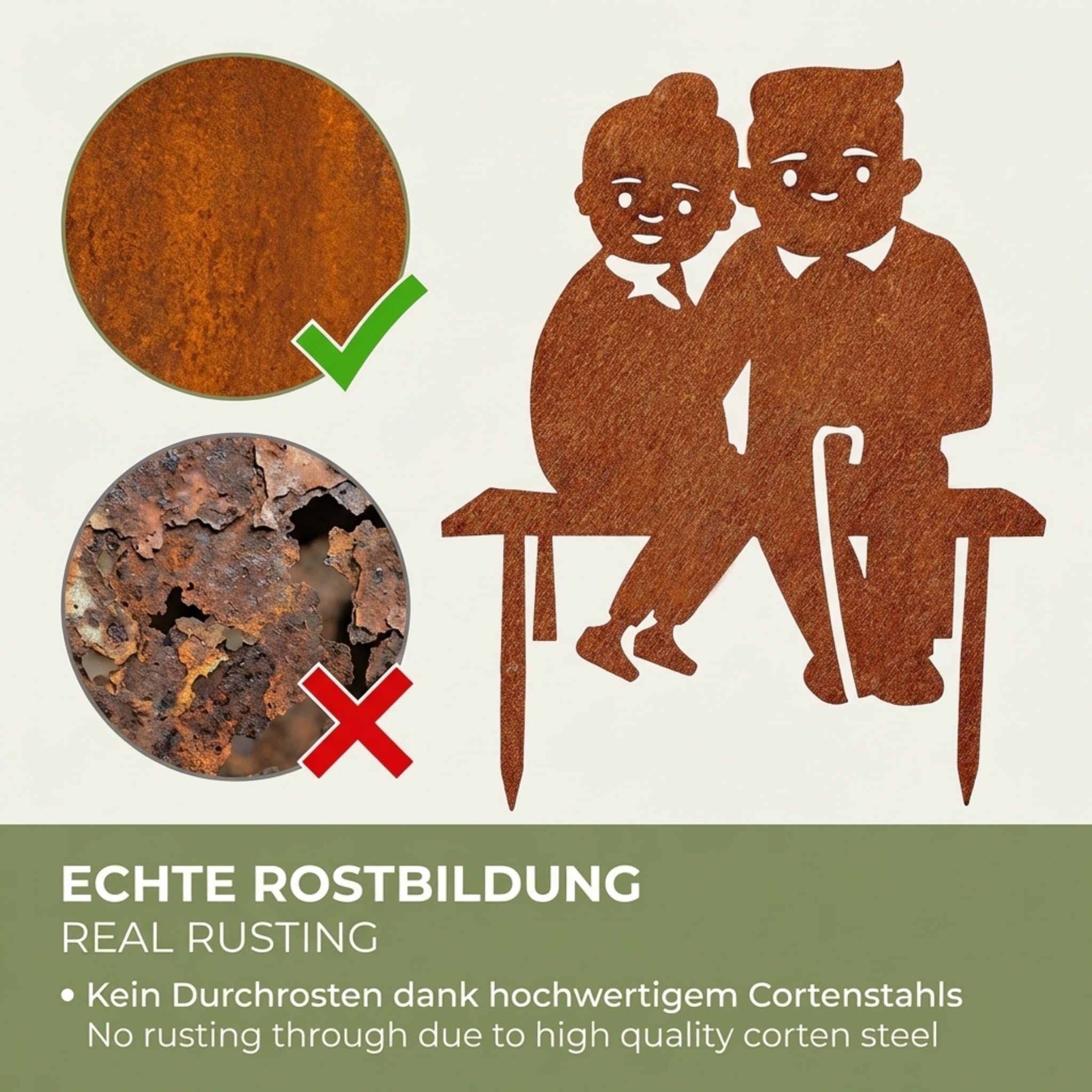 Edelrost Oma & Opa Gartenstecker-einfach einsteckbare Rostdeko aus hochwertigem Cortenstahl für Garten, Terrasse - Gartendeko rost