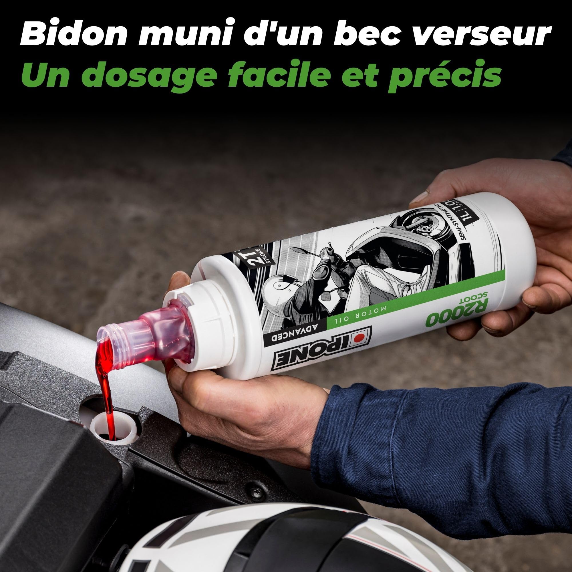IPONE – Huile Moteur Scooter 2 Temps R2000 Scoot – Bidon de 2 Litres - Semi-Synthétique+ - Gamme Advanced - Propreté du moteur garantie - Réduction des émissions de fumée