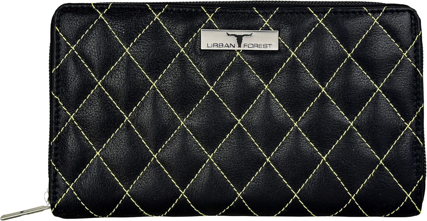Urban Forest Grace Quilted Leather Wallet for Women, Black/Yellow, Casual