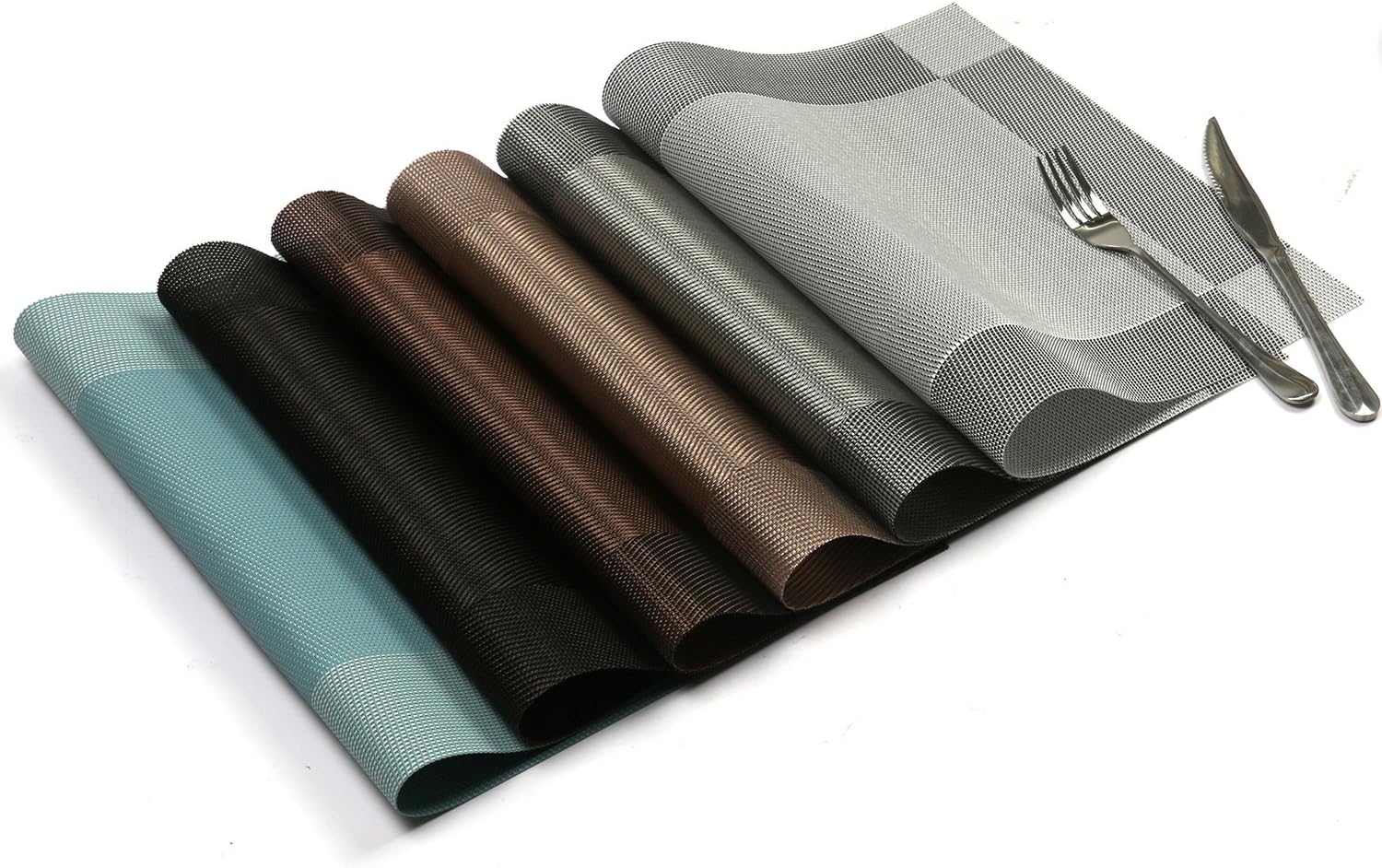 U'Artlines Compatible Placemats Table Runner, 1 Piece Crossweave Woven Vinyl Table Runner Washable 30x180cm (Grey, Table Runner)
