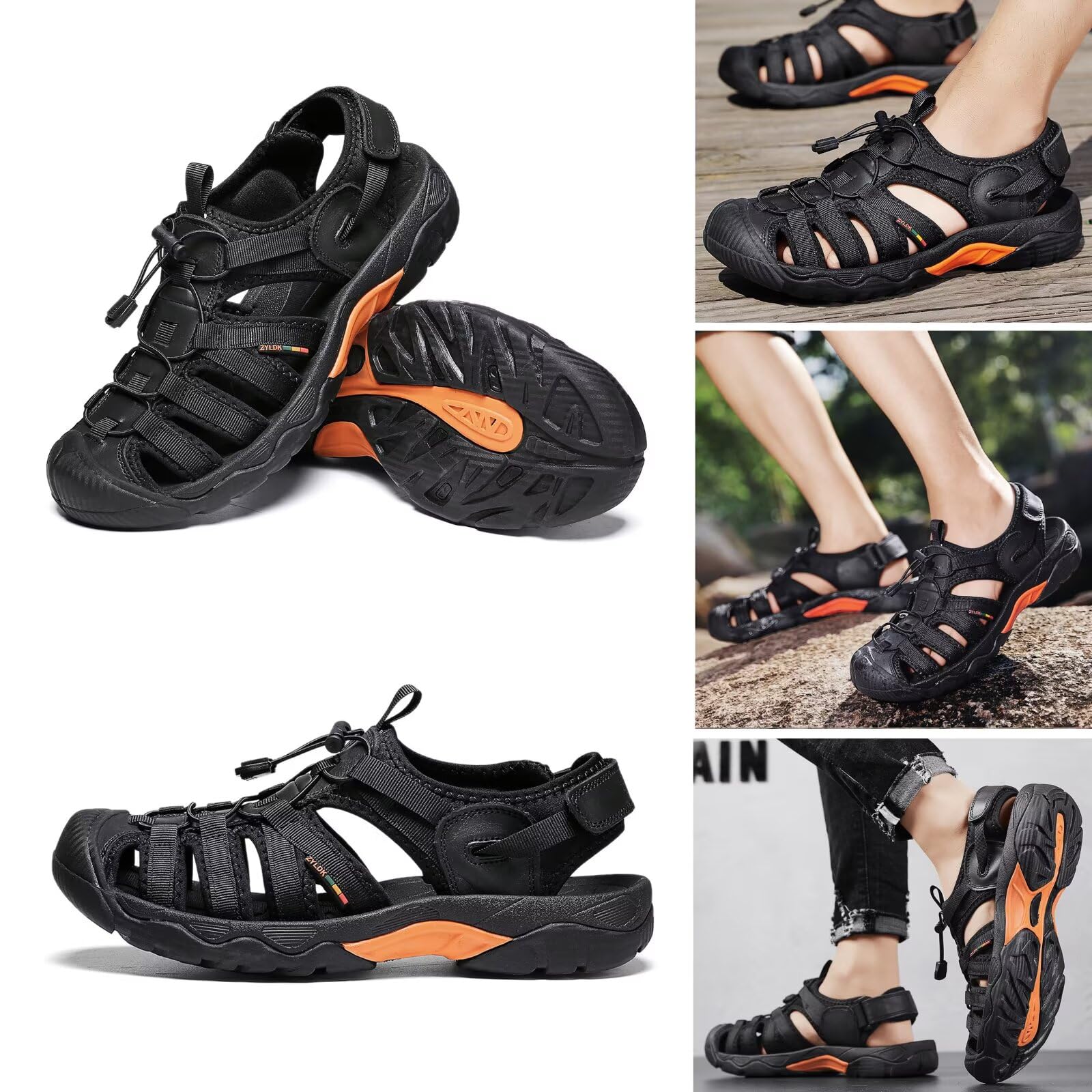 Herren Damen Leder Sandalen Strand Trekkingsandalen Outdoorsandalen Sommer Wandersandale Männer Atmungsaktive geschlossene Sandale Größe 36-46