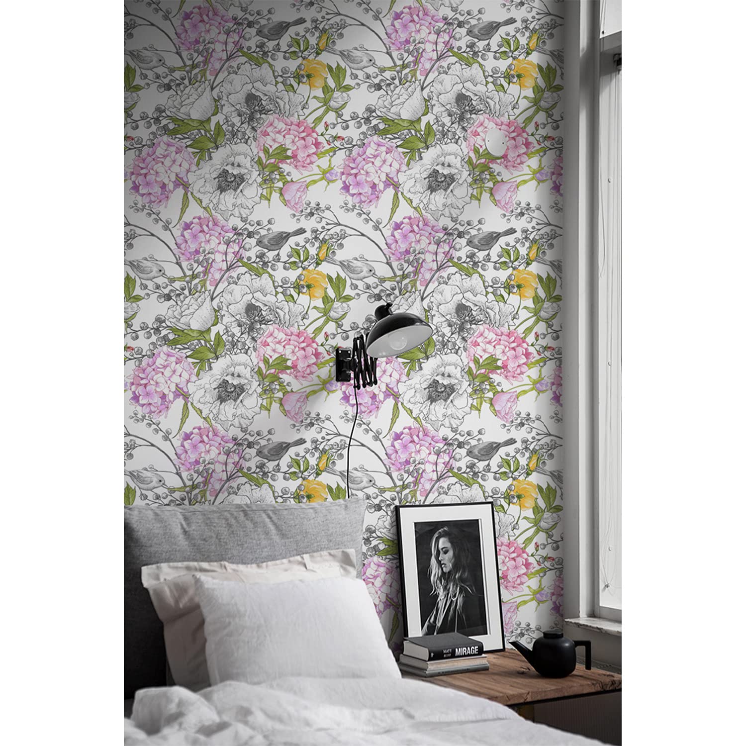 Papier peint intissé oiseaux monochromes 152x104cm pour decoration murale salon
