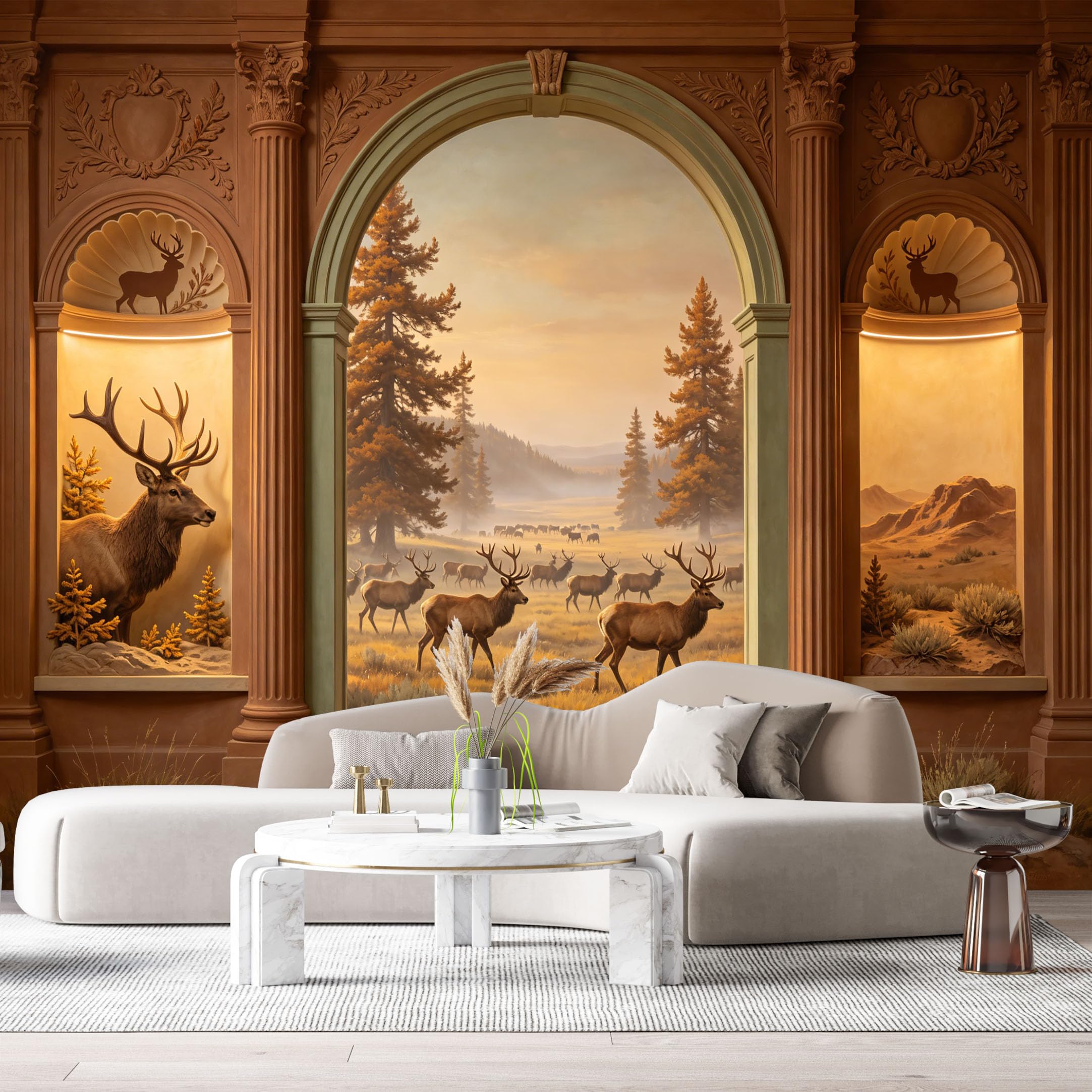 Custom Size Wall Murals Elk Deer Mountain Landscape 3D Trompe L'Oeil SelfAdhesiveWall Fabric Removable Wallpaper Wall Decor for Living Room Bedroom Bathroom