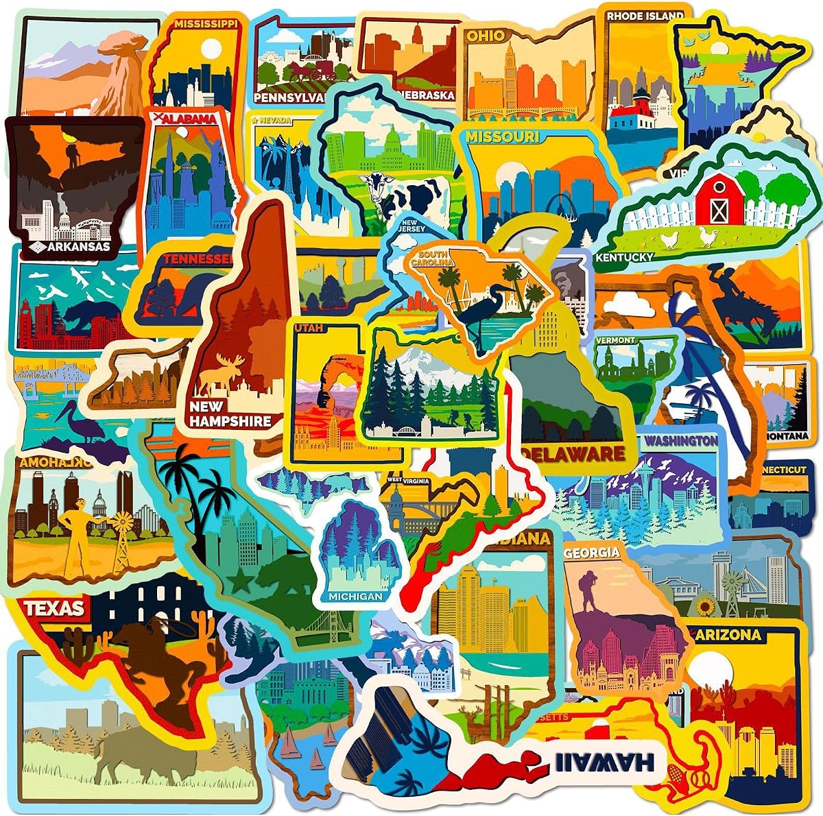 51Pcs American Travel States Stickers, USA Map Stickers Pack