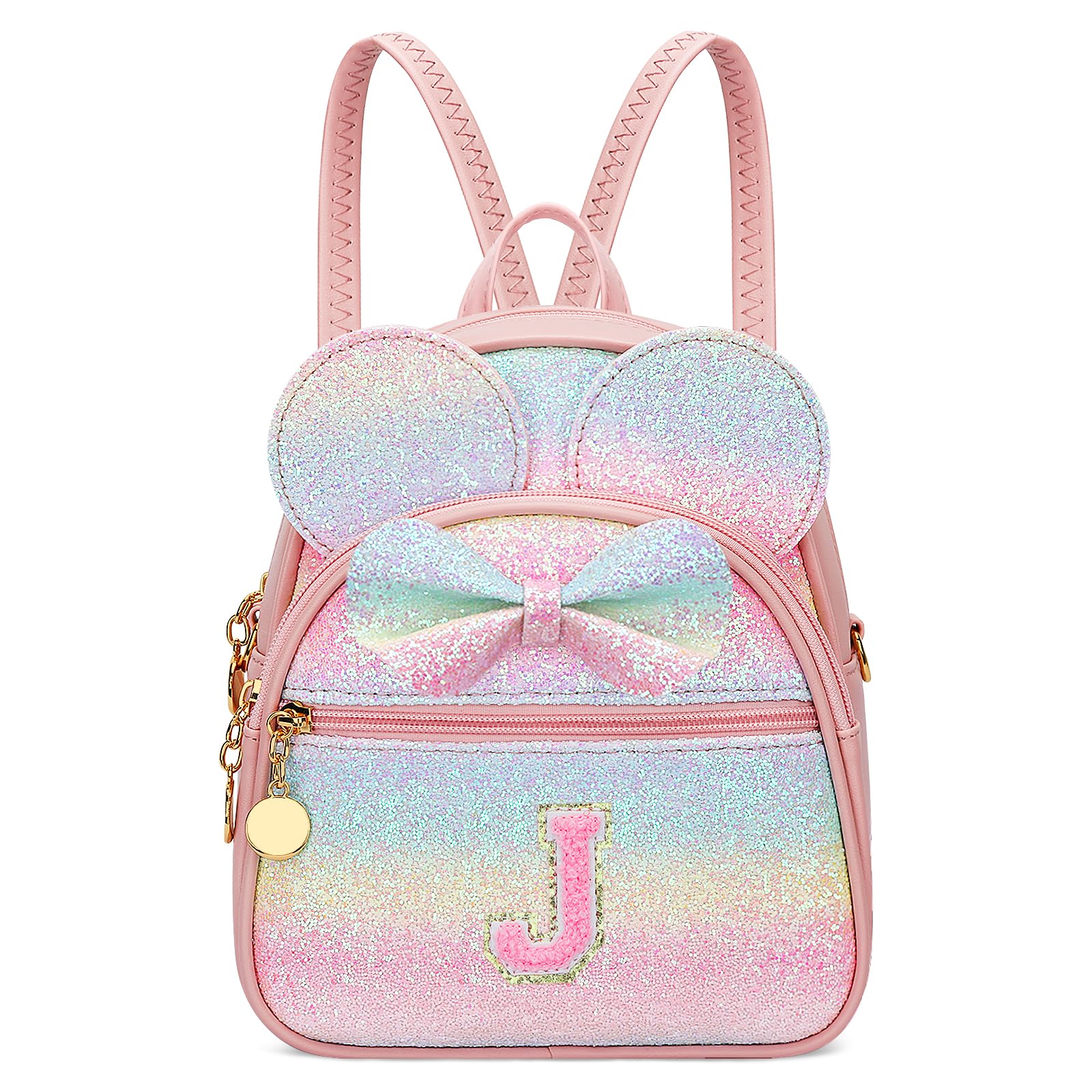 KKXIU Initial Bowknot Mini Backpacks for Girls Women, Small Cute Backpack Purse, Personalized Birthday Gifts for Toddler, Kids and Teen Girls(J,