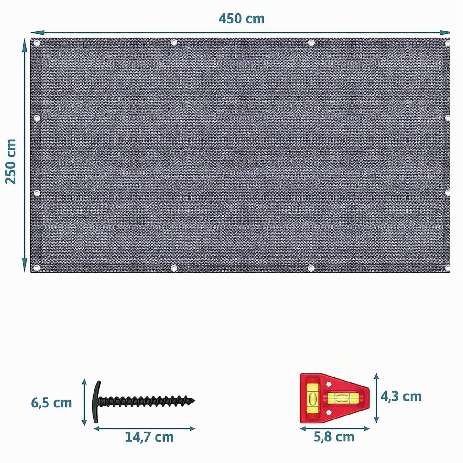 Tapis De Sol Extérieur Polyéthylène Bleu/Gris Œillets Acier Inoxydable Robuste Lavable Sac Transport 8 Piquets Niveau À Bulle