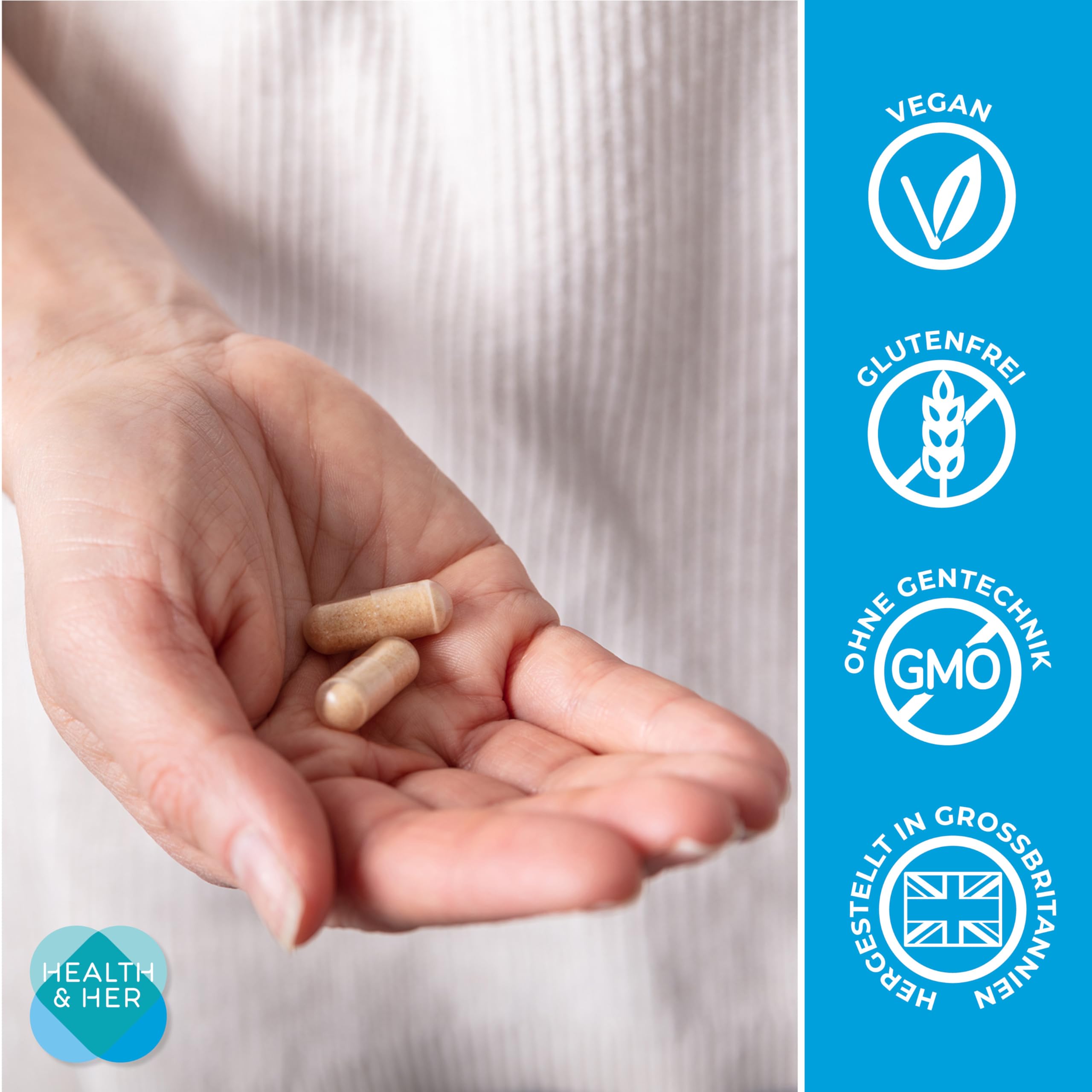 Health & Her Perimenopause - mit 800mg Rotklee, 500mg Yamswurzel, Eisen, Vitamin D3, B6 und B12, Maca-Extrakt für eine bessere Hormonbalance in den frühen Wechseljahren - Menopause 60 Kapseln