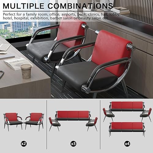 Miniatura 7 de wonline Silla de sala de espera con reposabrazos, muebles de oficina de piel sintética, asientos de invitados de oficina, vestíbulo de conferencias