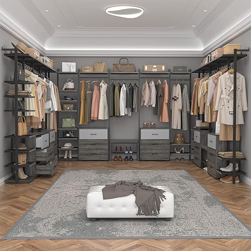 Miniatura 6 de Aheaplus Sistemas organizadores de armario de 8 pies con 6 cajones, organizador de armario de madera de 96 pulgadas con almacenamiento