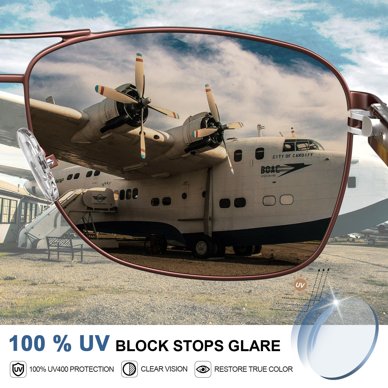 CARFIA Okulary Pilot Okulary Przeciwsłoneczne Mężczyźni UV400 Polaryzowane Okulary Sportowe z Ultra Lekką Metalową Ramą CA5397