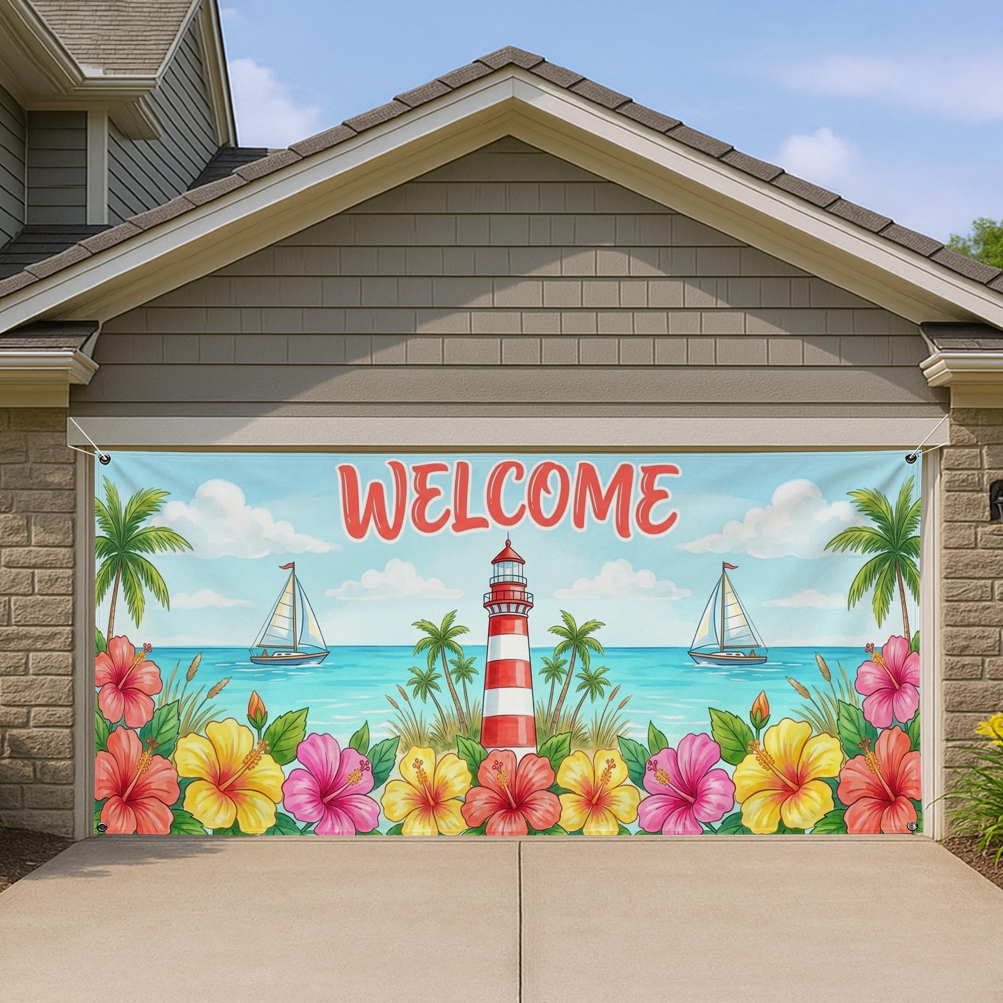 Housse de porte de garage tropicale bienvenue 397 x 180 cm
