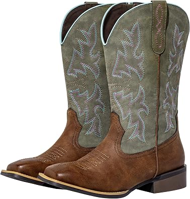 SheSole Extra Wide Calf Cowboy Boots for Women | Square Toe, Classic Stitching with Earth Tones, Removable Cushion Insoles, Roomy Comfort for Full-Figured Calves