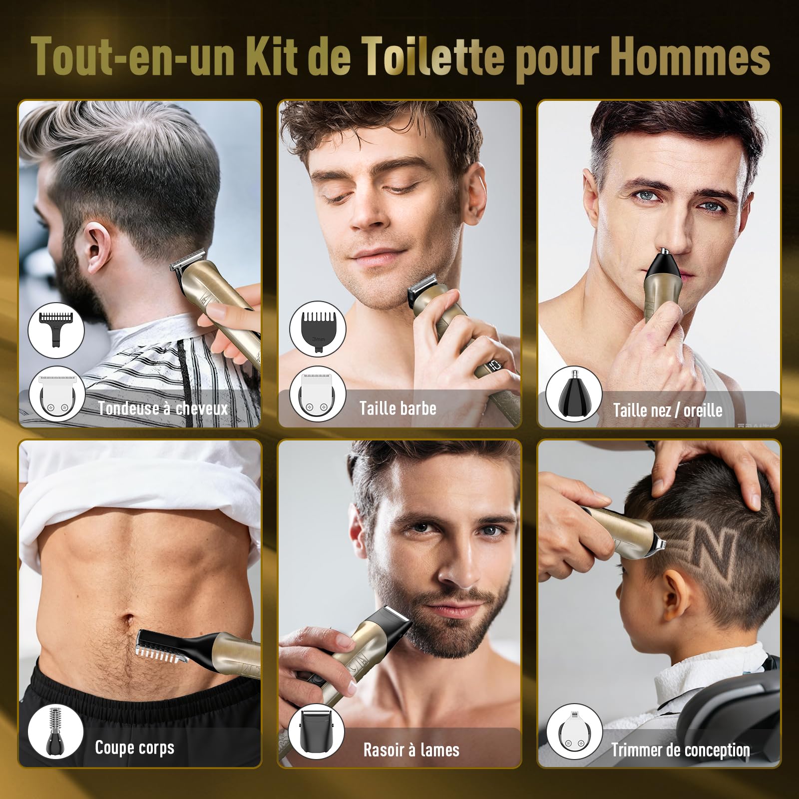 Tondeuse Cheveux Hommes, Kit Professionnel 17-en-1 avec Tondeuse Barbe Homme et Écran LCD ainsi que Tondeuse Finition Zero Gapped Rechargeable USB-C pour un Soin du Corps Complet Homme